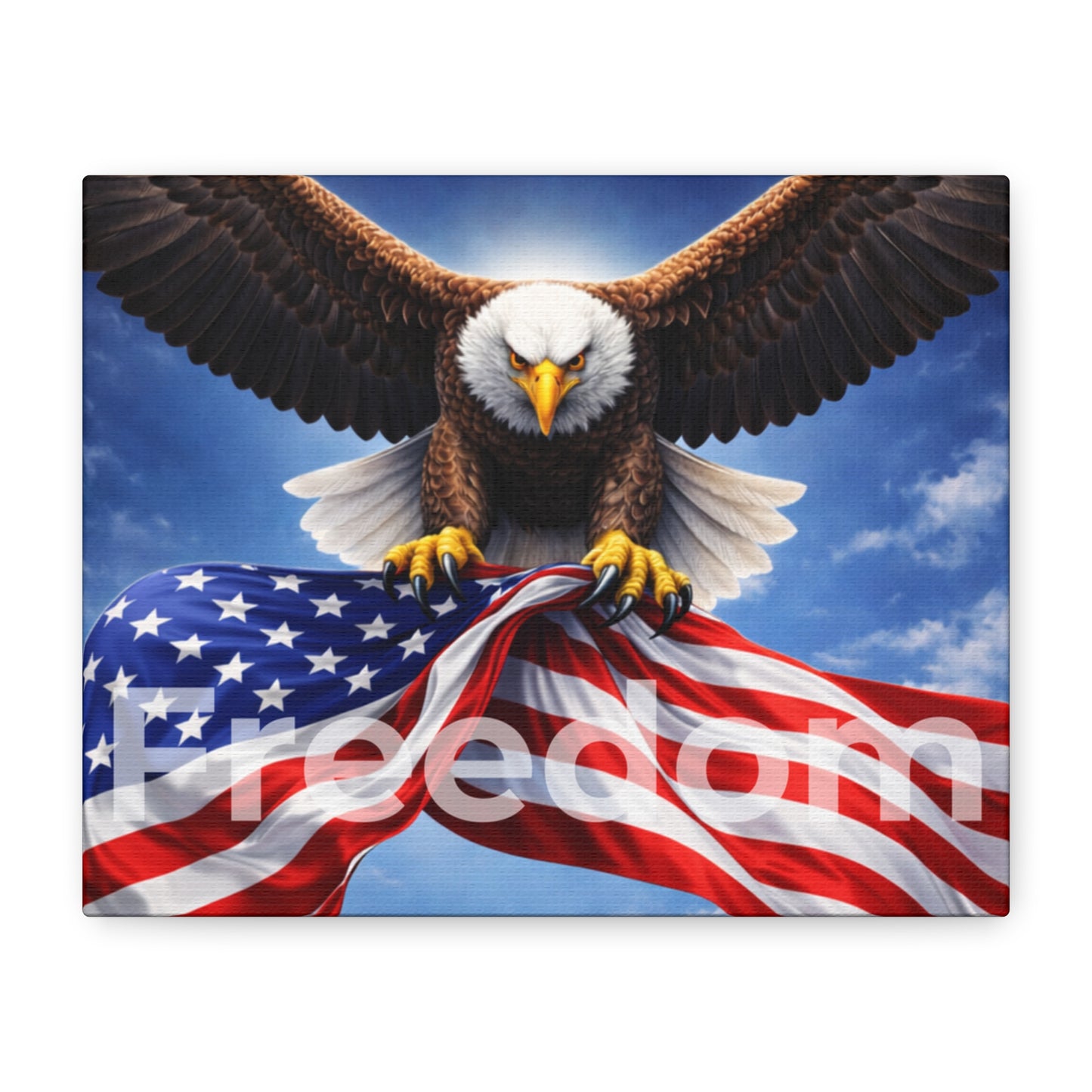 Patriotic Eagle & American Flag Canvas – "Freedom" Matte Stretched Wall Art
