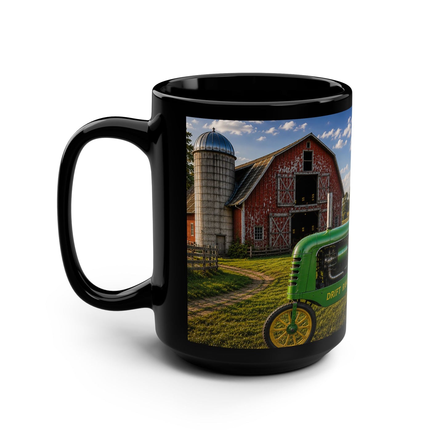 Vintage Tractor Farm Scene Ceramic 15oz Black Coffee Mug