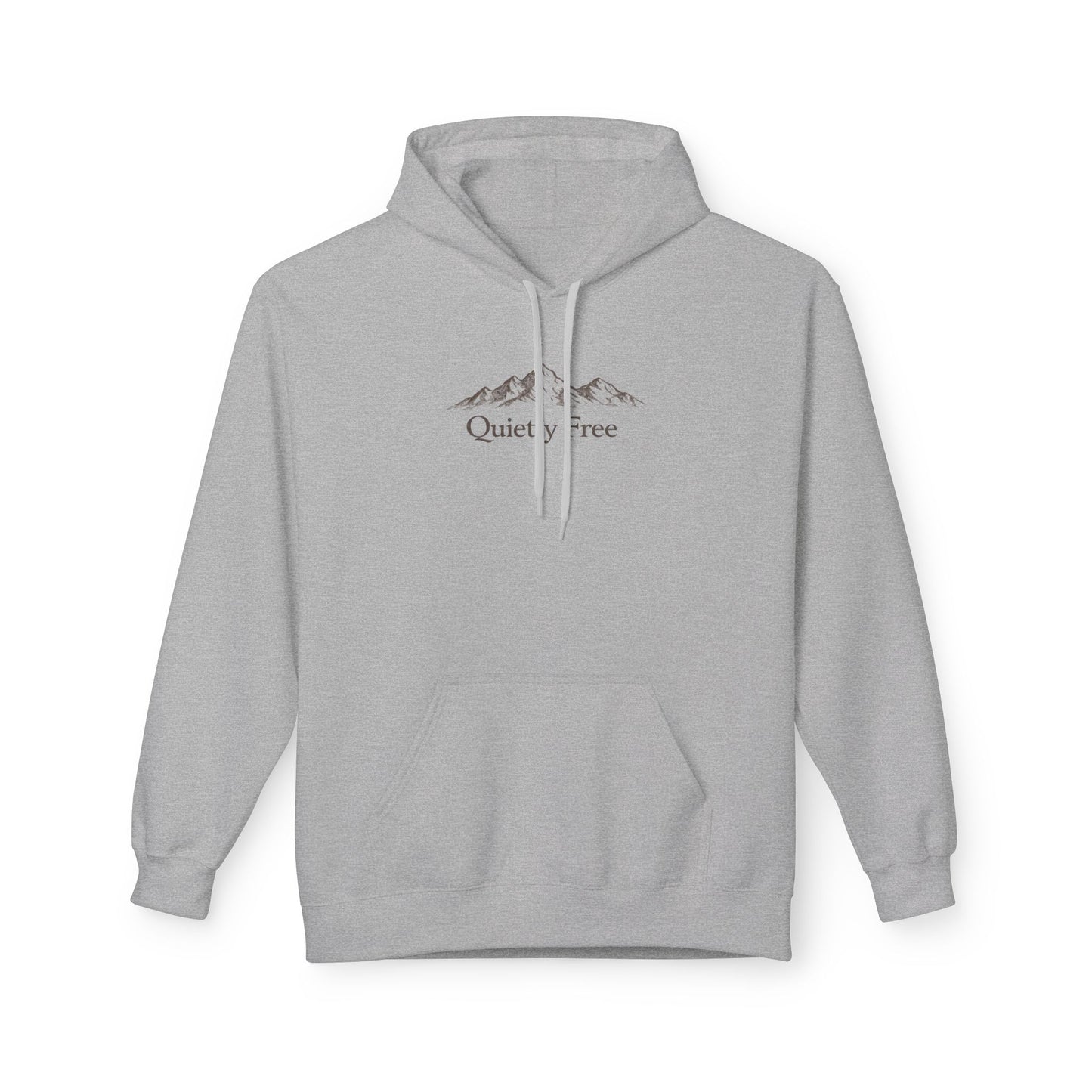 Quiet & Free Mountain Hoodie — Minimal Nature Graphic Pullover