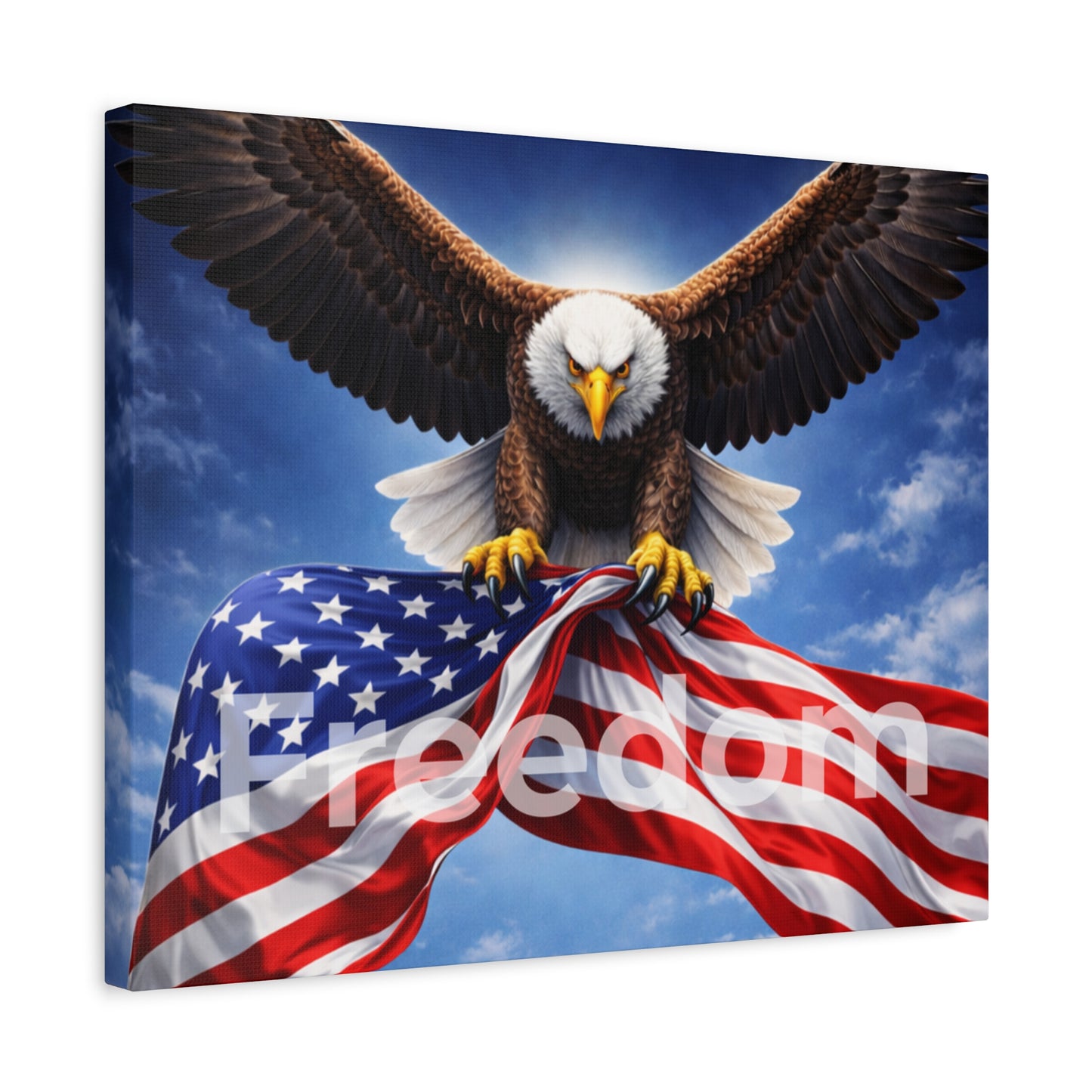 Patriotic Eagle & American Flag Canvas – "Freedom" Matte Stretched Wall Art