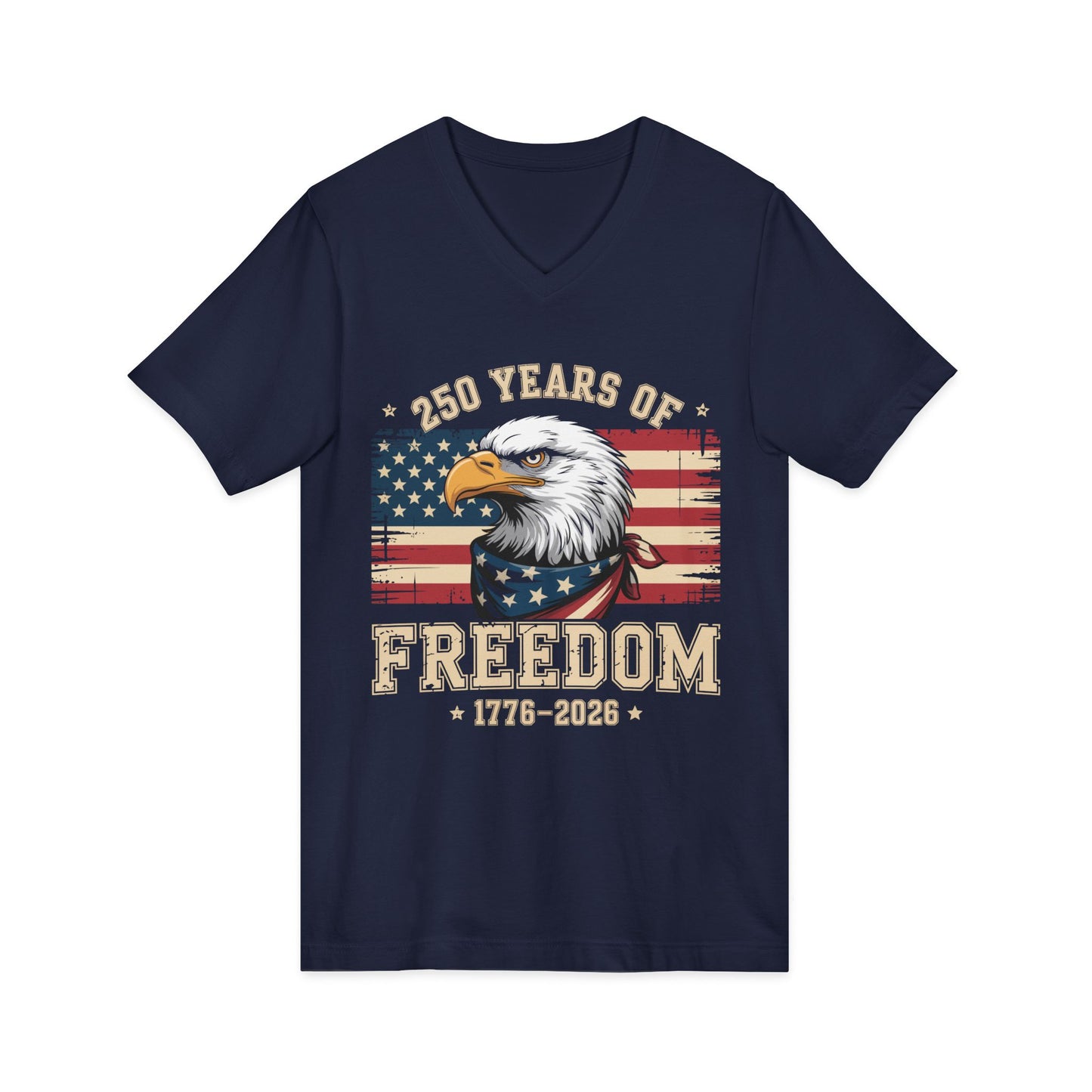 Freedom 250th V-Neck Tee - Bald Eagle & American Flag 1776-2026