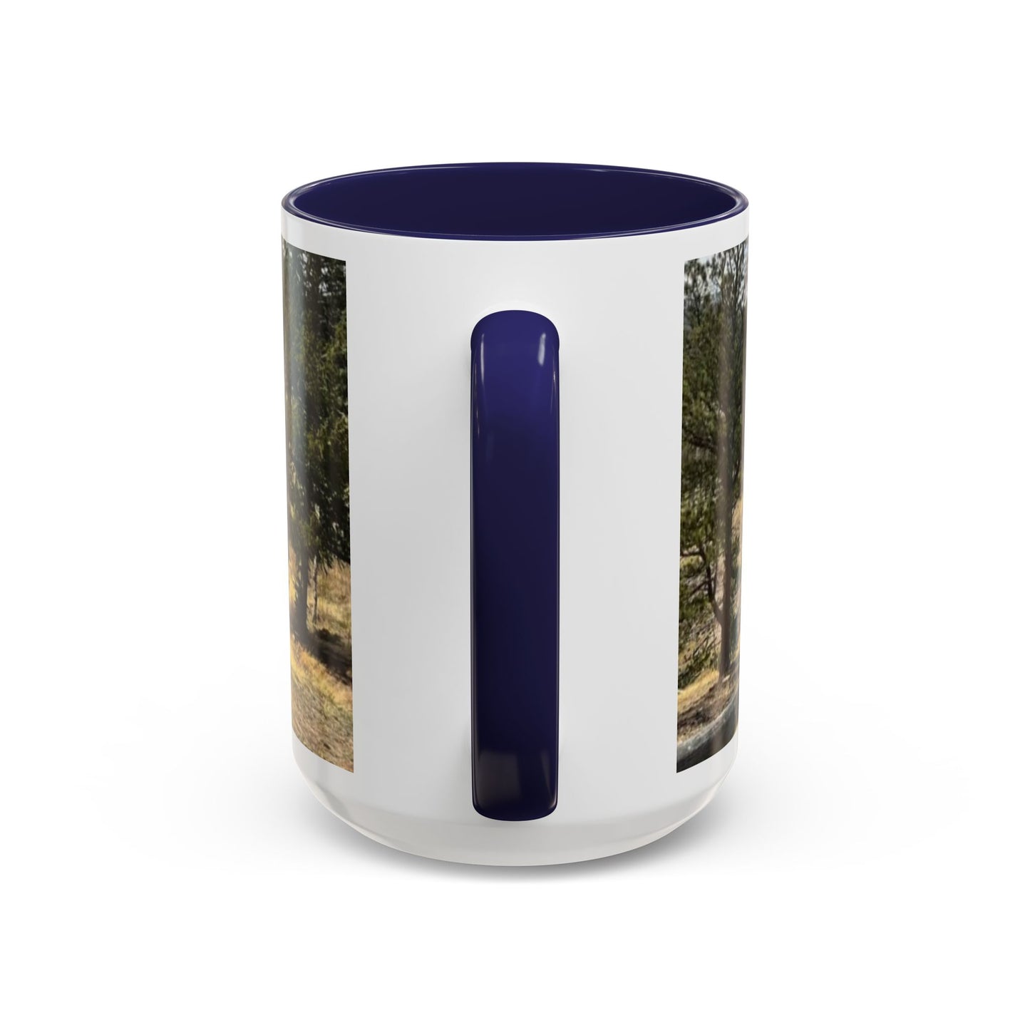 Empire Colorado Mountains Accent Coffee Mug — Scenic Pine Forest & Rustic Fence 11oz/15oz