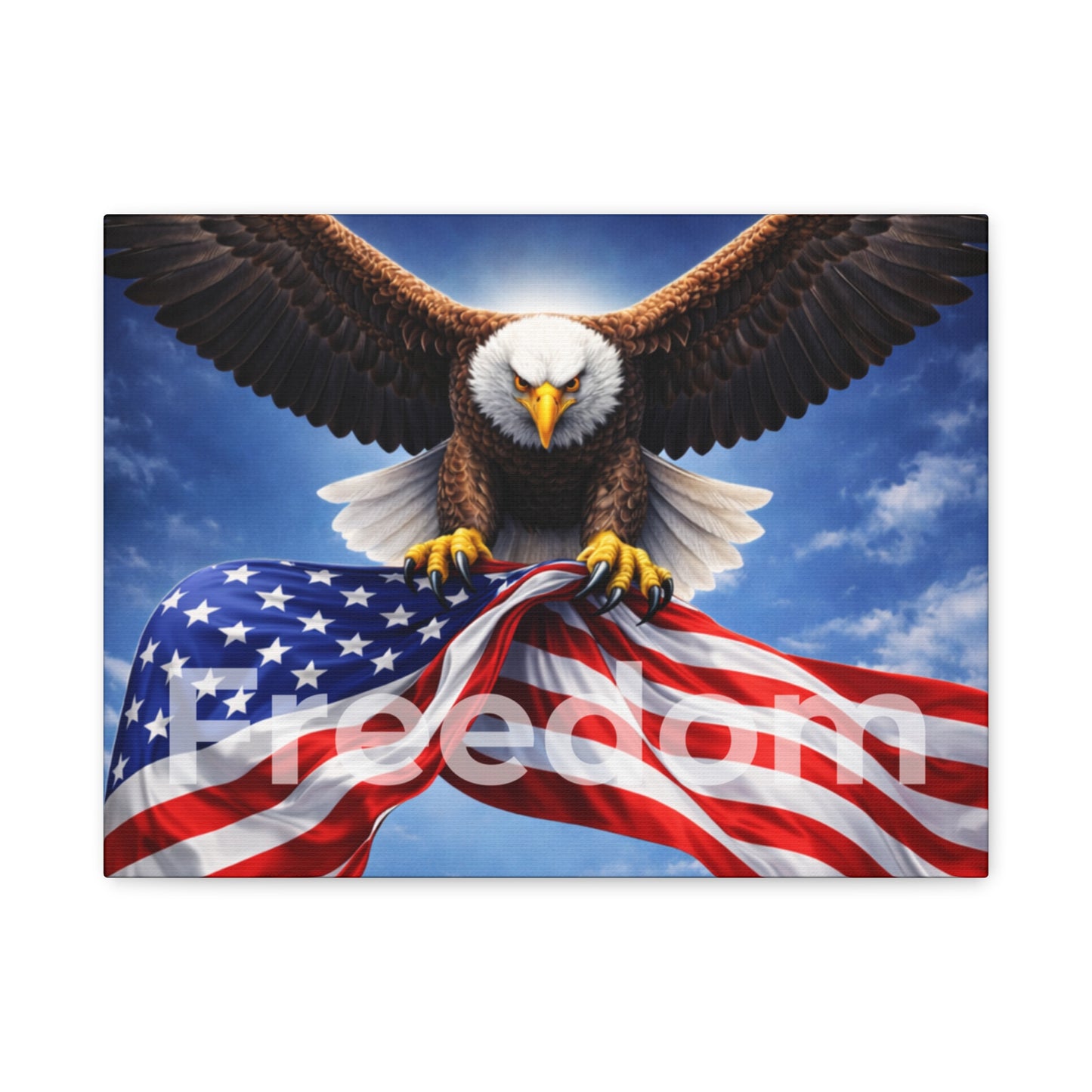 Patriotic Eagle & American Flag Canvas – "Freedom" Matte Stretched Wall Art