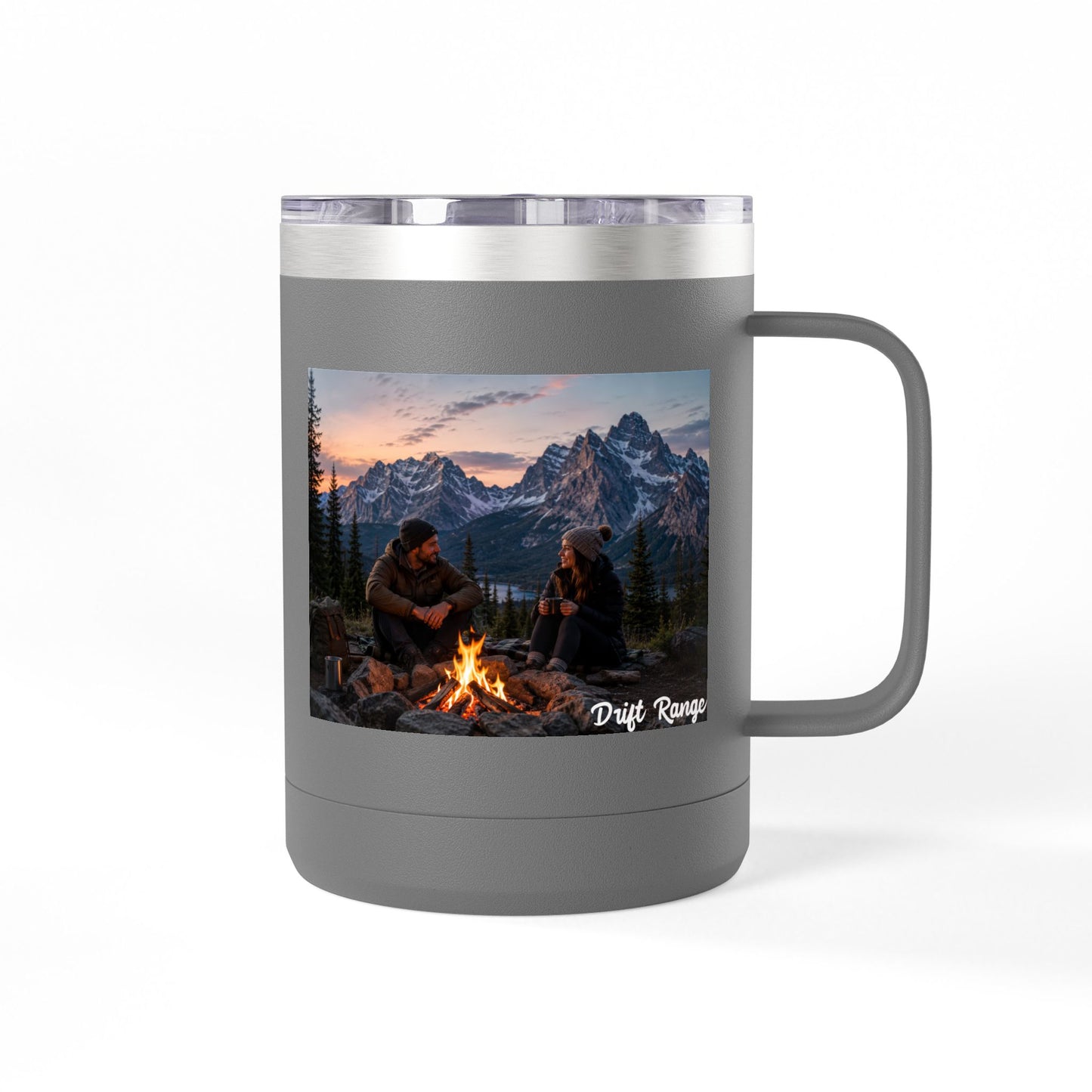 Campfire Mountain Travel Mug — 'Drift Range' 15oz Insulated Coffee Tumbler