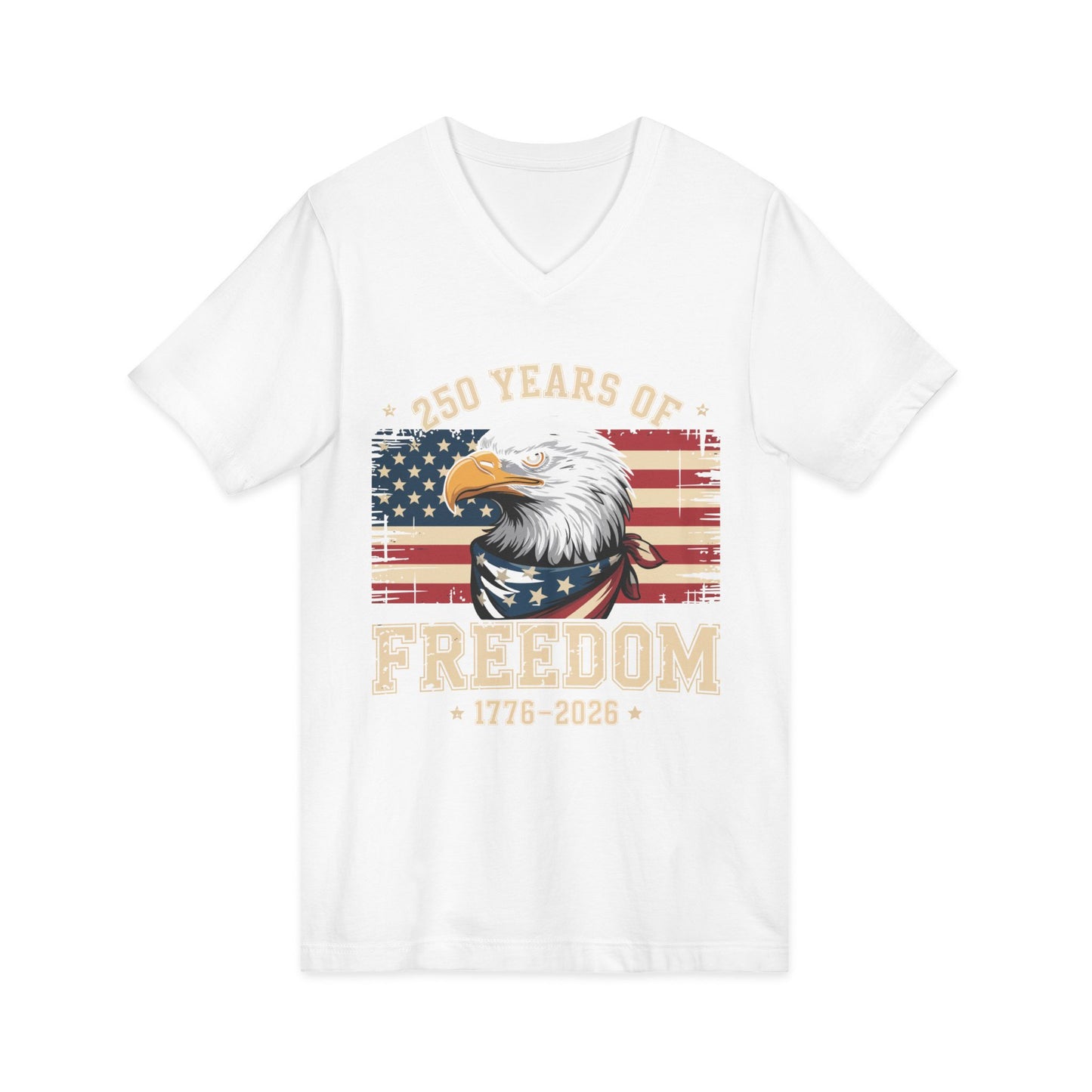 Freedom 250th V-Neck Tee - Bald Eagle & American Flag 1776-2026