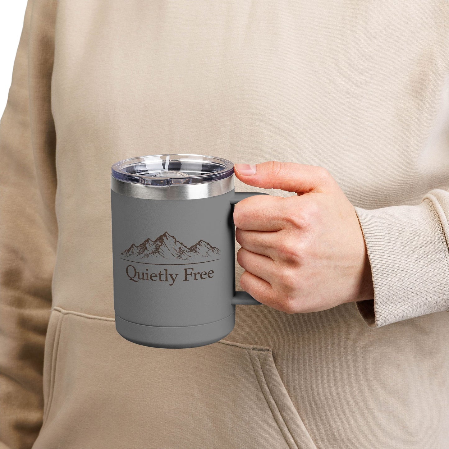 Quietly Free Mountain Insulated Coffee Tumbler - 15oz Travel Mug