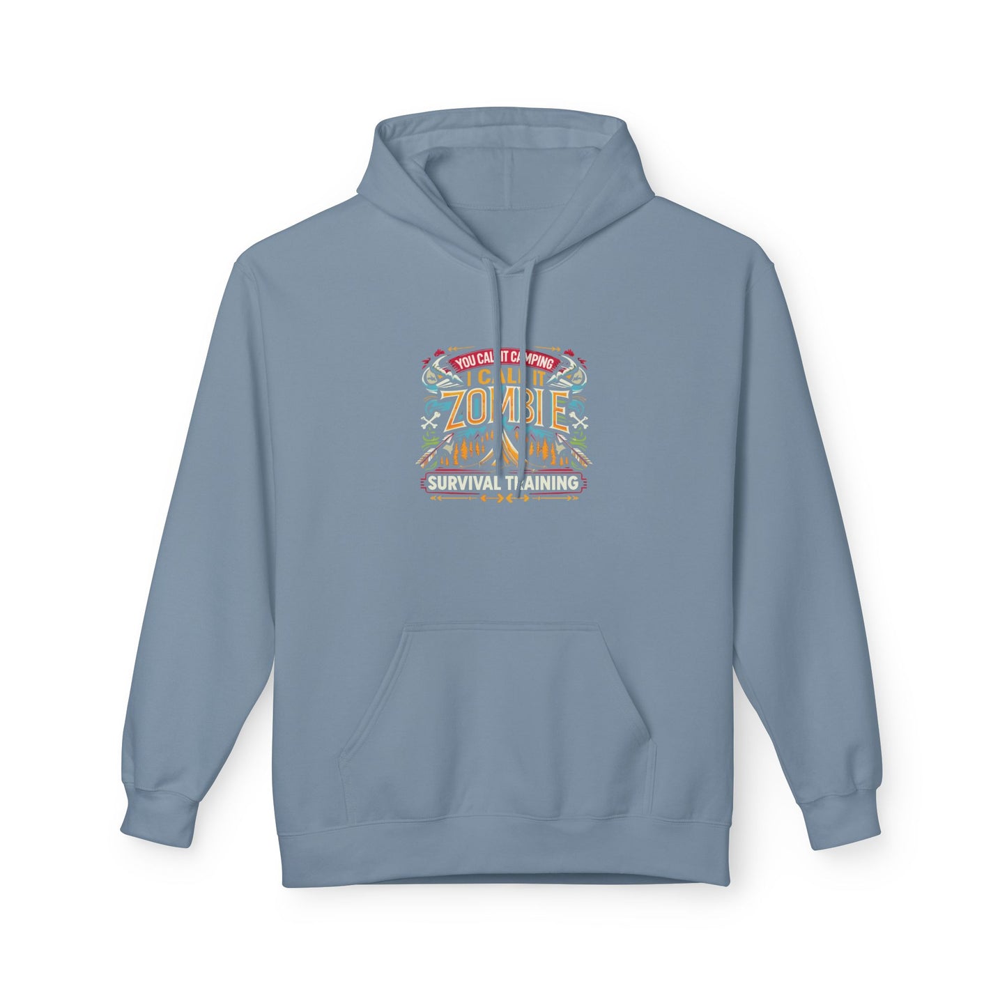 Zombie Survival Training Hoodie — Retro Tropical Camping Graphic