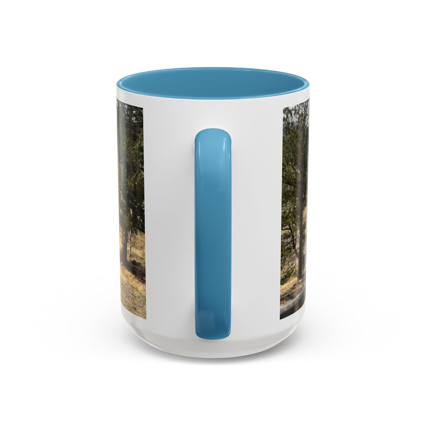 Empire Colorado Mountains Accent Coffee Mug — Scenic Pine Forest & Rustic Fence 11oz/15oz