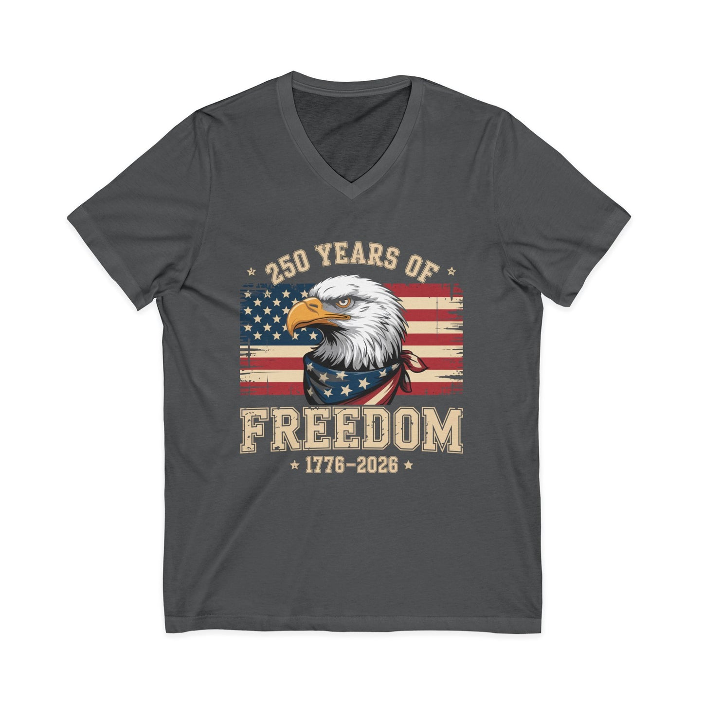 Freedom 250th V-Neck Tee - Bald Eagle & American Flag 1776-2026