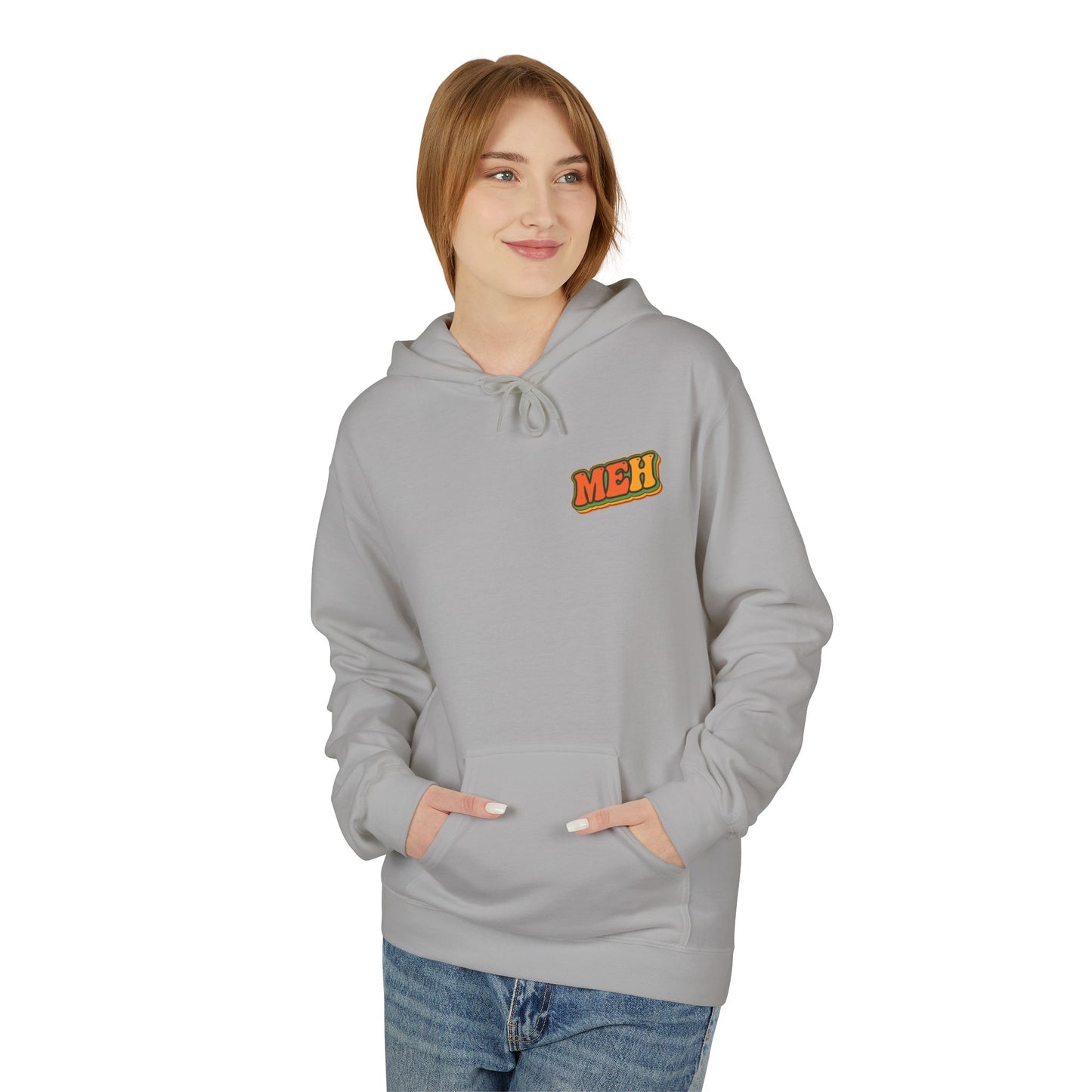 Meh Graphic Hoodie — Casual Retro Typography Pullover