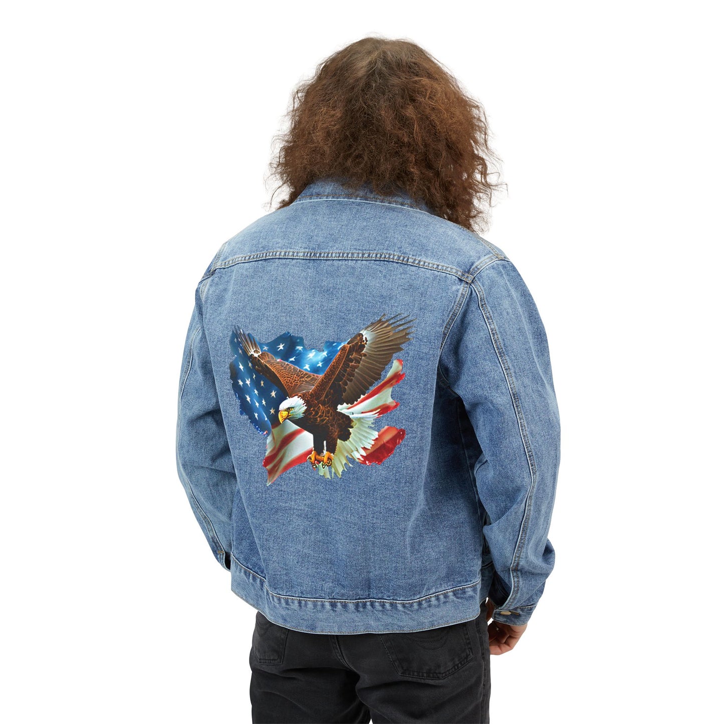 Denim Jacket – Patriotic Eagle Back Graphic (American Flag)