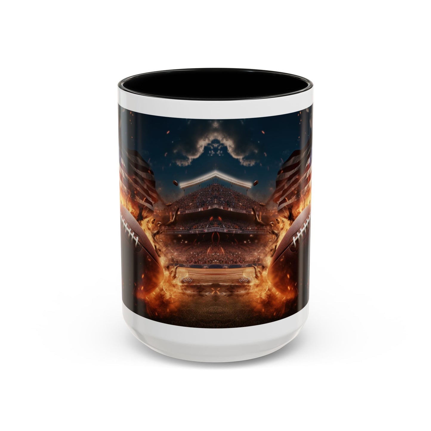 American Football Coffee Mug – Patriotic Flag & Fiery Football Accent Mug (15oz)