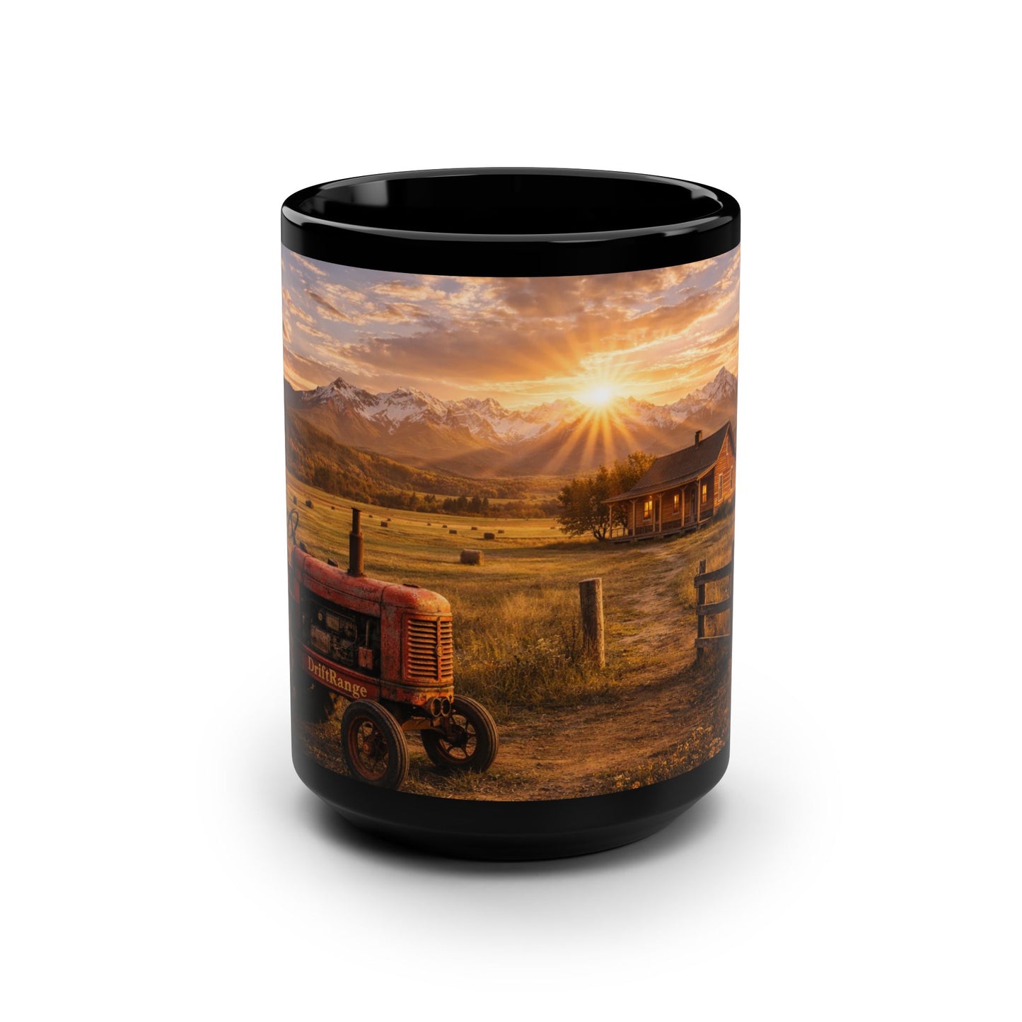 Country Sunrise Tractor Mug — Rustic Farmhouse 15oz Coffee Cup