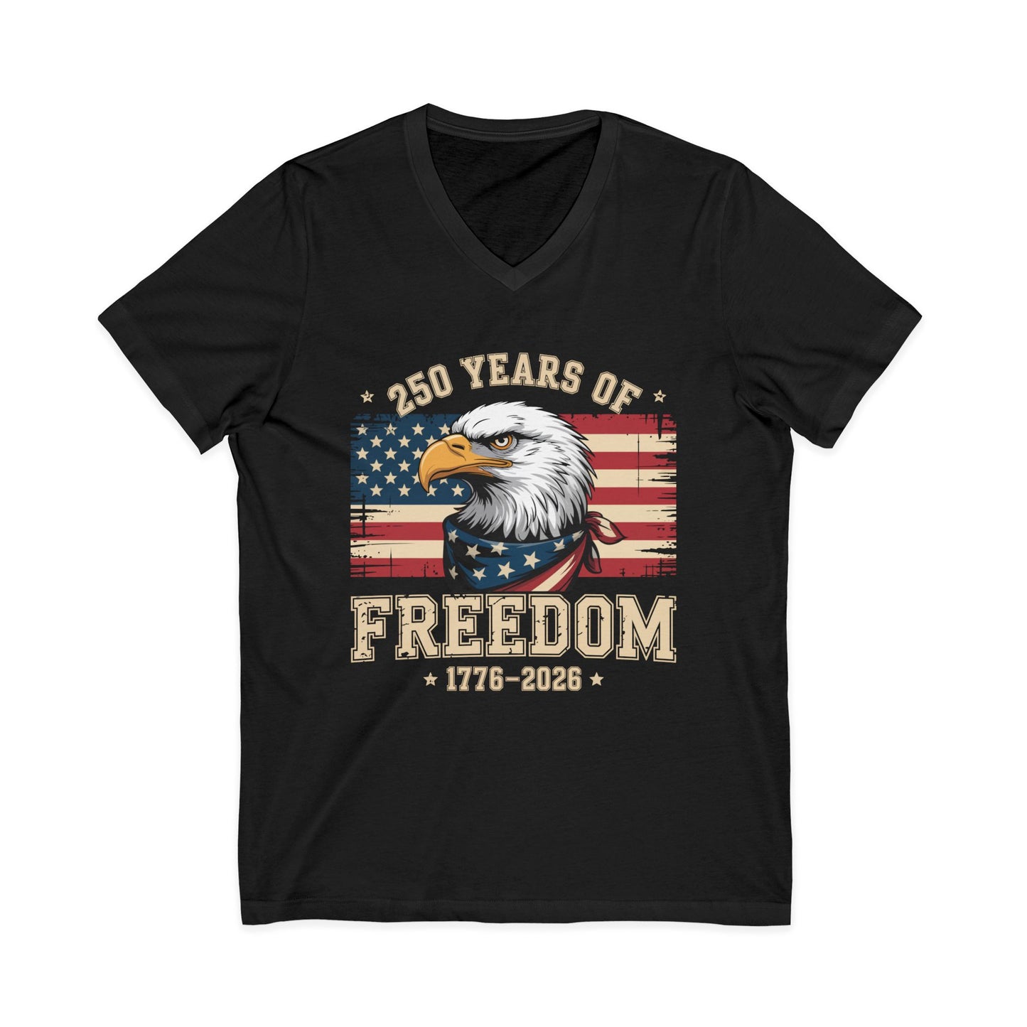 Freedom 250th V-Neck Tee - Bald Eagle & American Flag 1776-2026