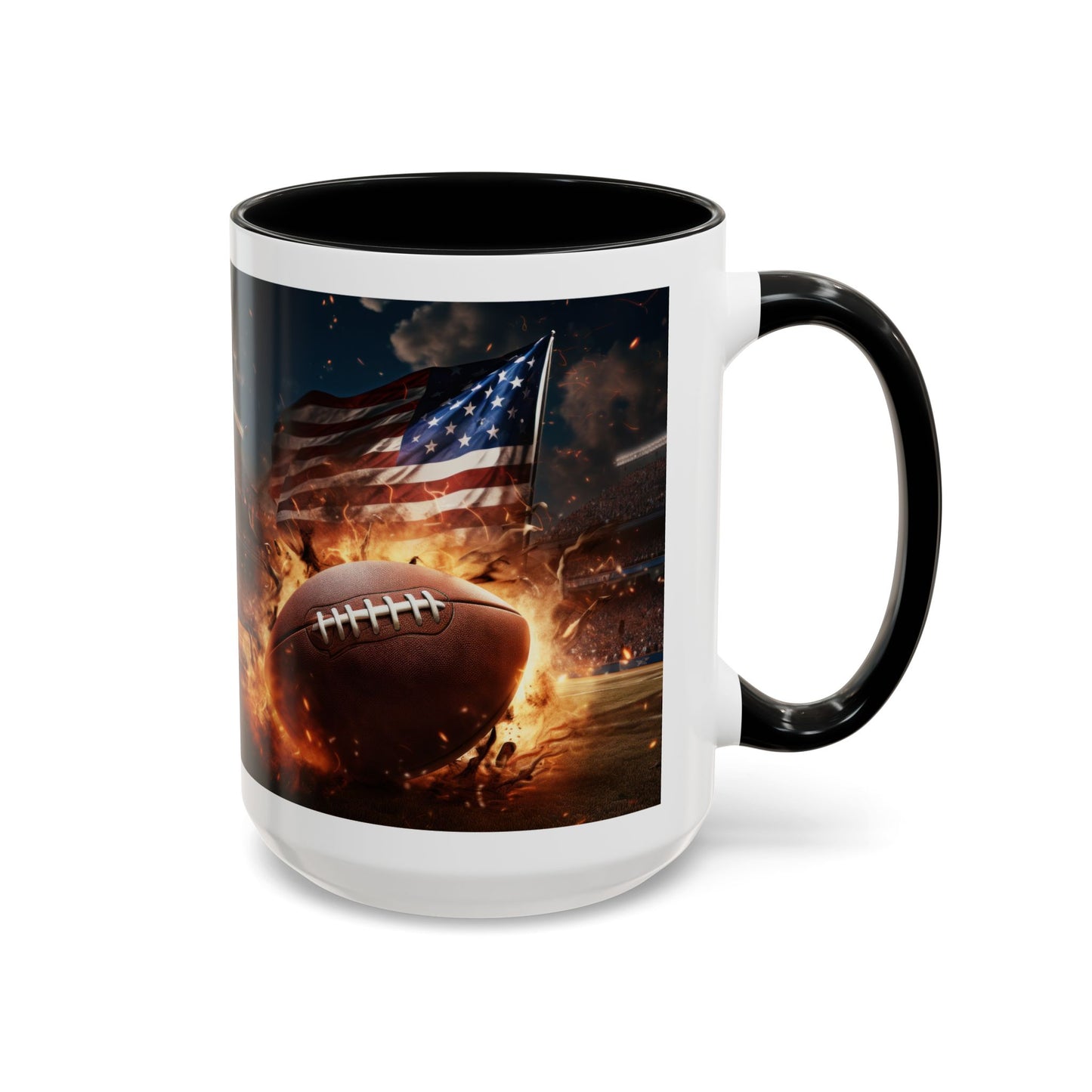 American Football Coffee Mug – Patriotic Flag & Fiery Football Accent Mug (15oz)