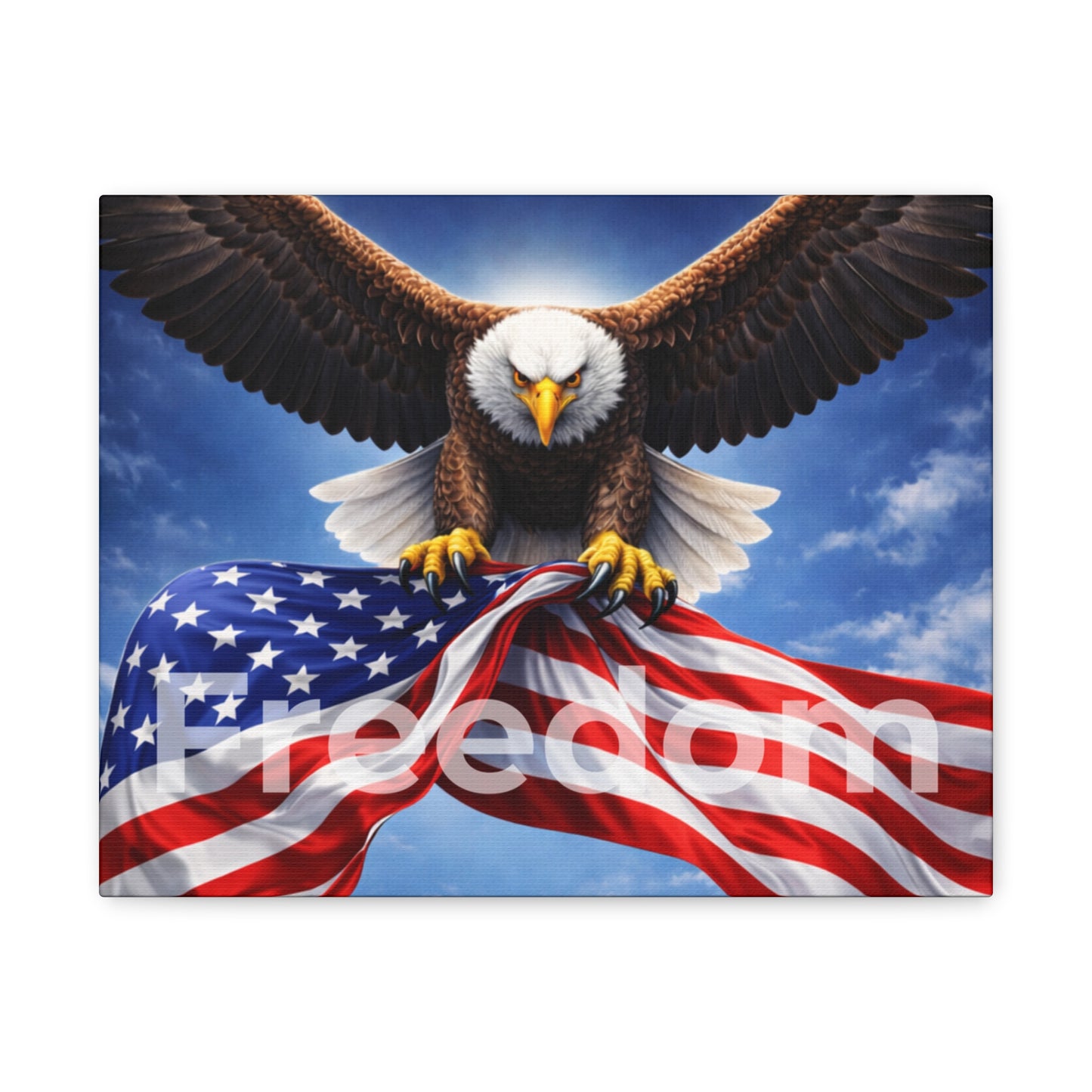 Patriotic Eagle & American Flag Canvas – "Freedom" Matte Stretched Wall Art