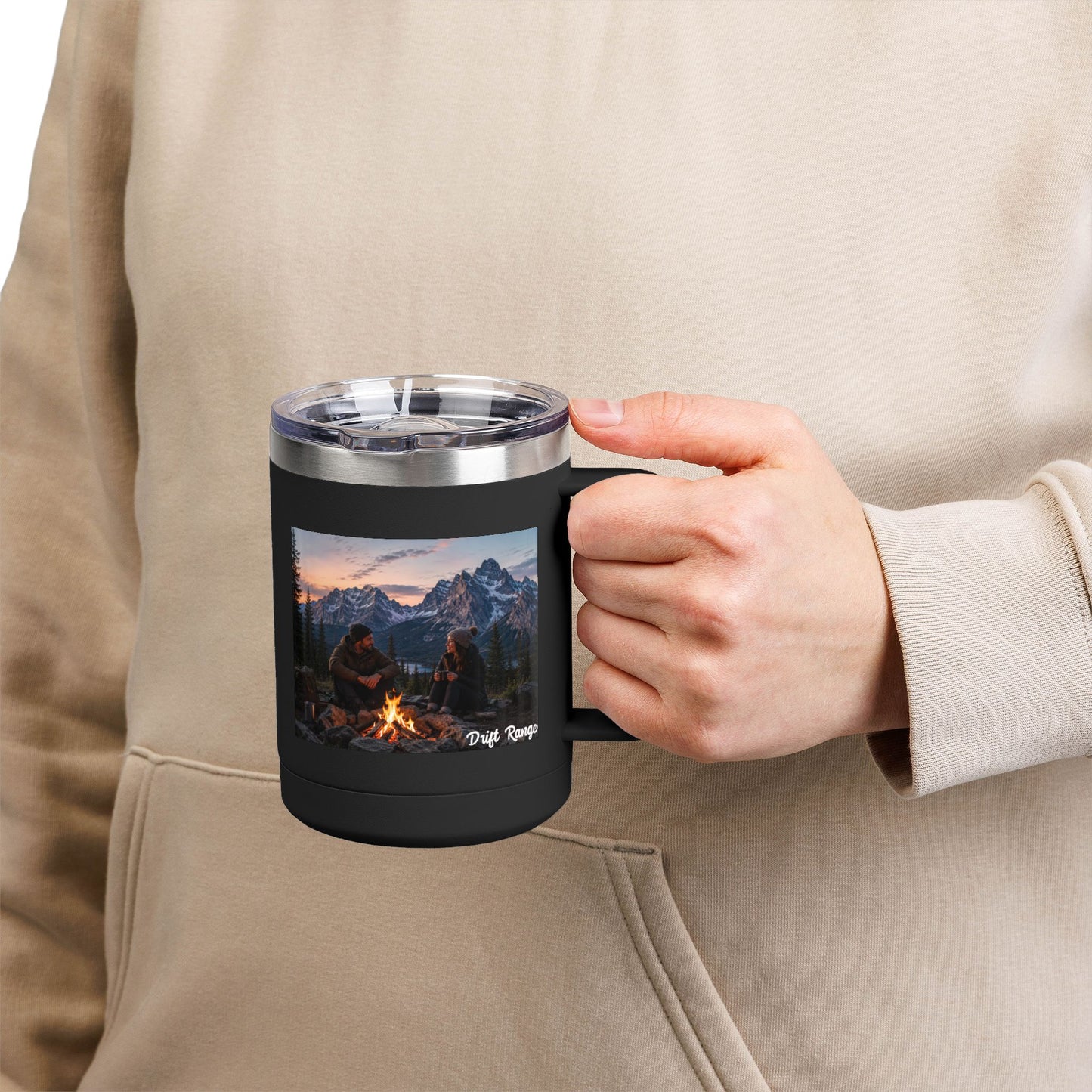 Campfire Mountain Travel Mug — 'Drift Range' 15oz Insulated Coffee Tumbler