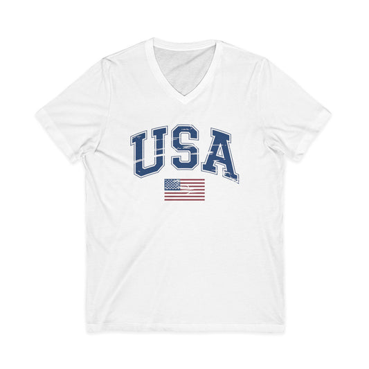 USA V-Neck Tee — Patriotic American Flag Graphic Shirt