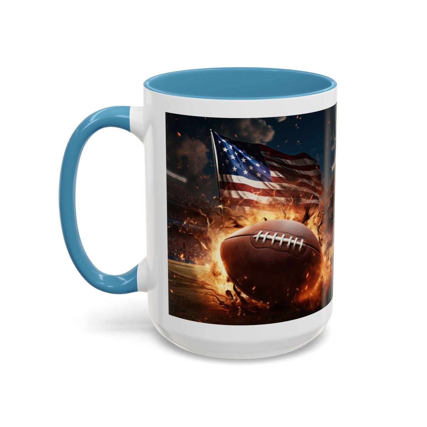 American Football Coffee Mug – Patriotic Flag & Fiery Football Accent Mug (15oz)
