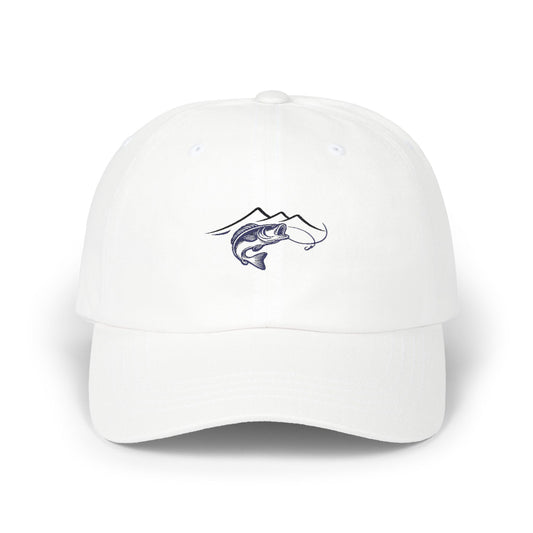 Dad Cap — Minimal Trout & Mountain Embroidered Fishing Hat
