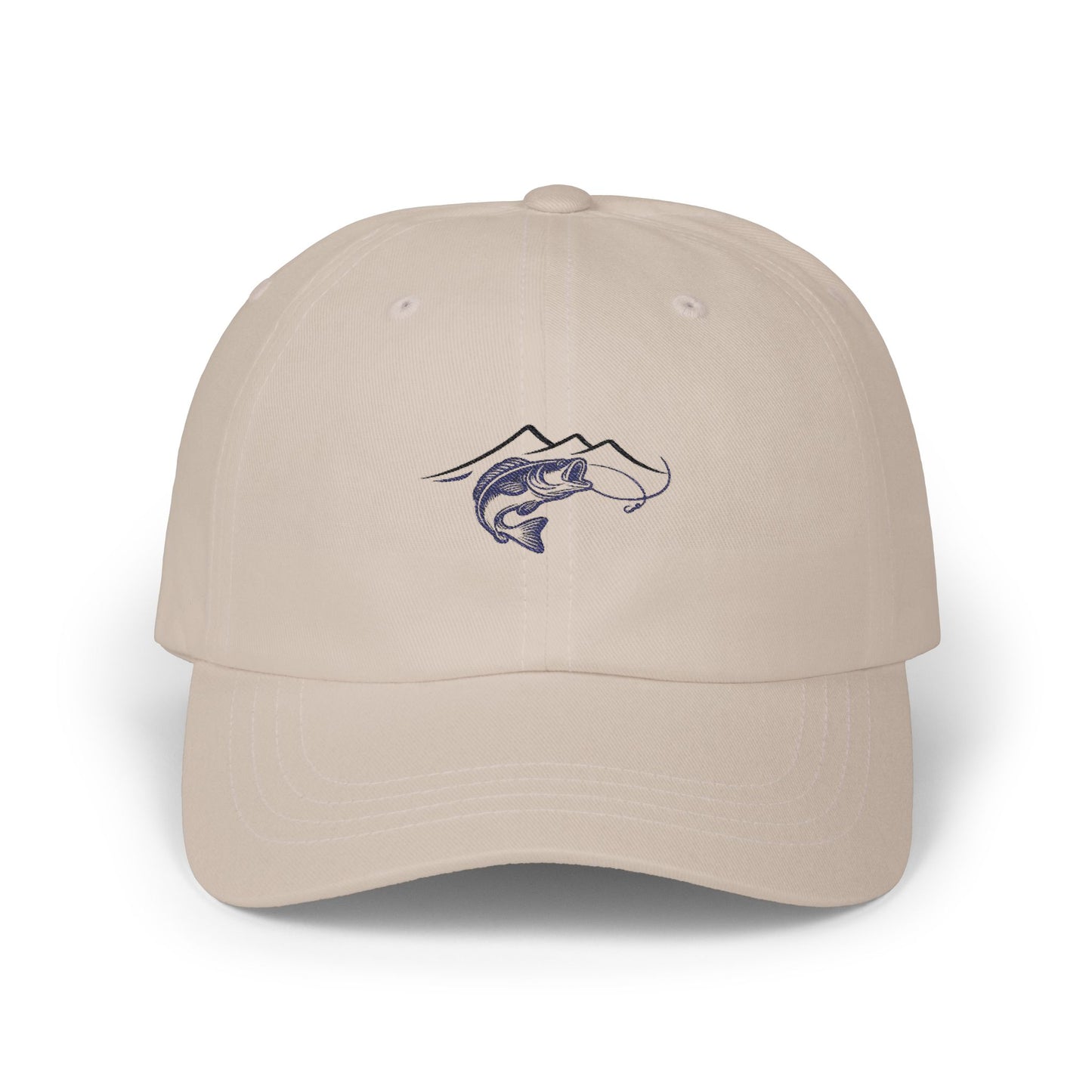 Dad Cap — Minimal Trout & Mountain Embroidered Fishing Hat