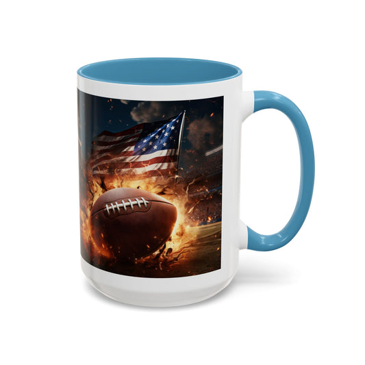American Football Coffee Mug – Patriotic Flag & Fiery Football Accent Mug (15oz)