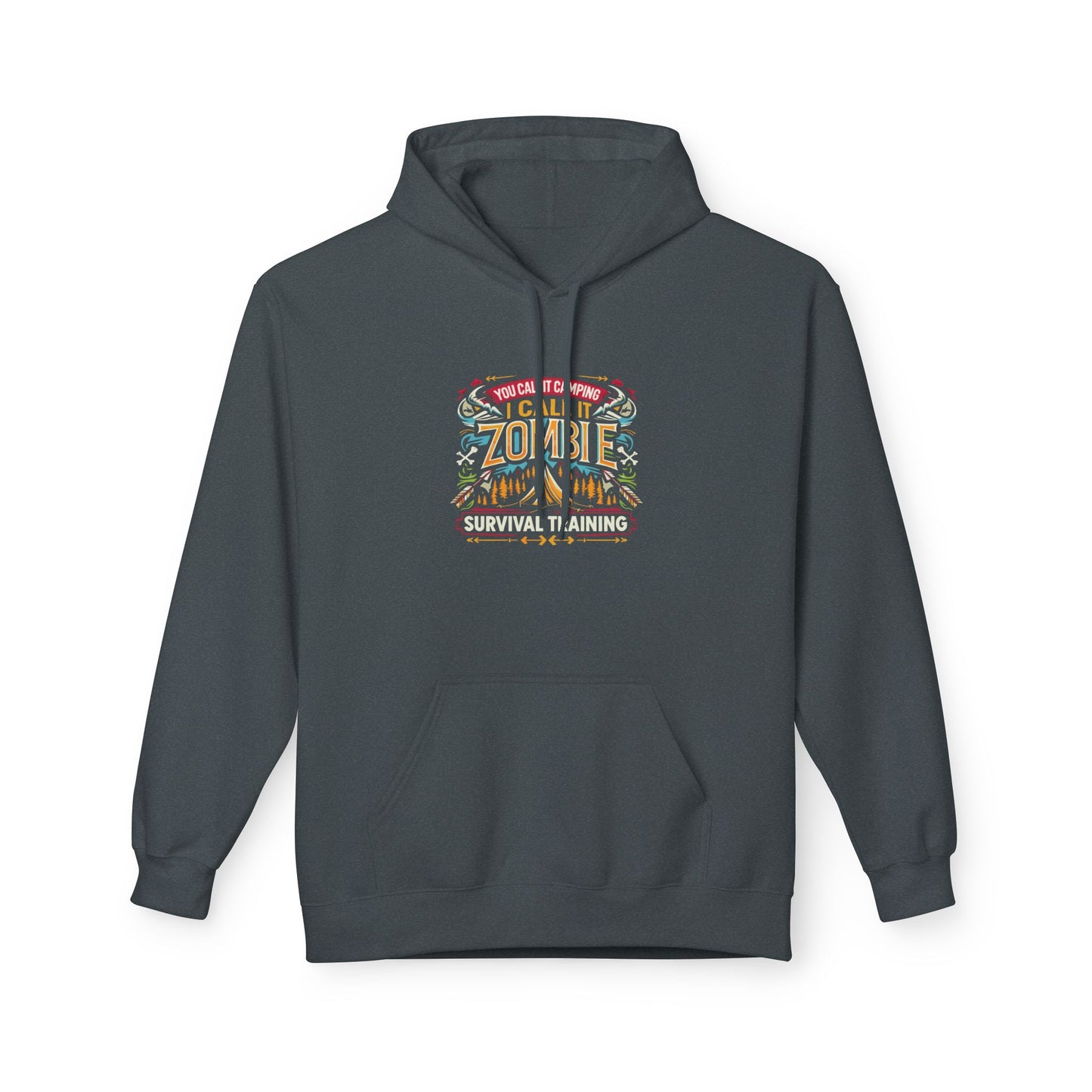 Zombie Survival Training Hoodie — Retro Tropical Camping Graphic