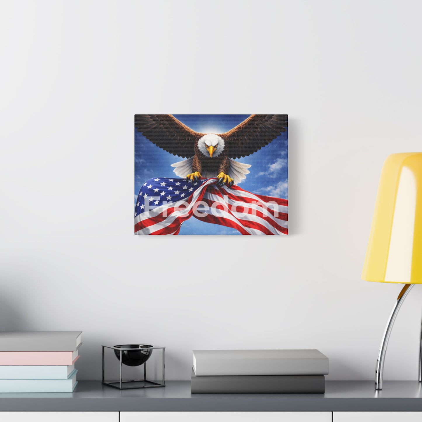 Patriotic Eagle & American Flag Canvas – "Freedom" Matte Stretched Wall Art