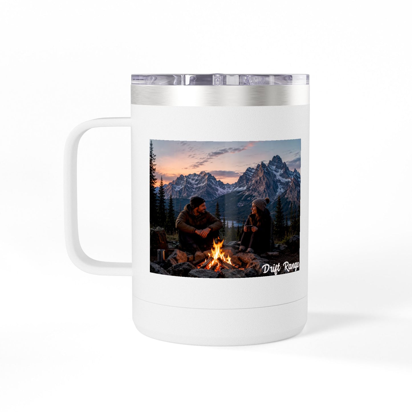 Campfire Mountain Travel Mug — 'Drift Range' 15oz Insulated Coffee Tumbler