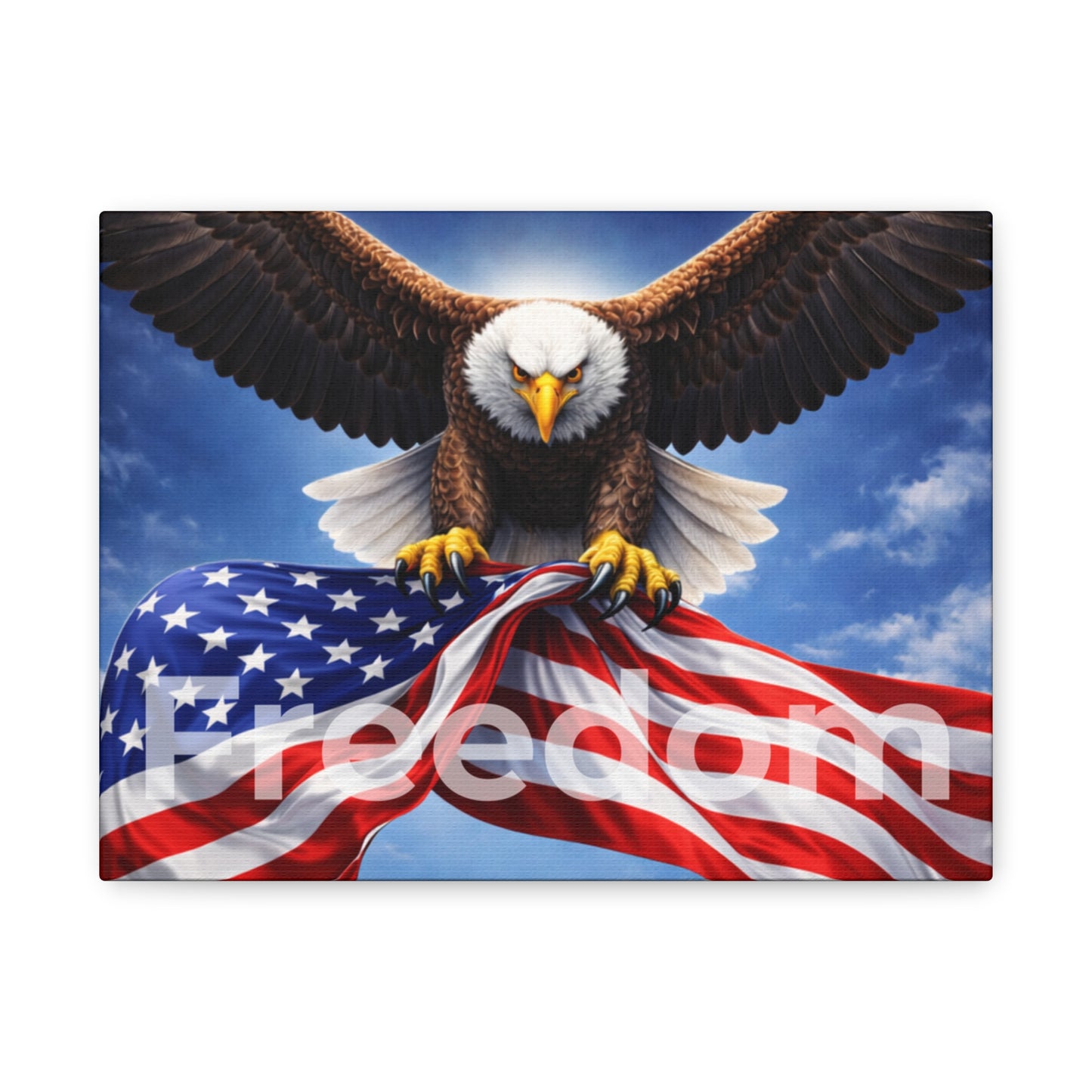 Patriotic Eagle & American Flag Canvas – "Freedom" Matte Stretched Wall Art