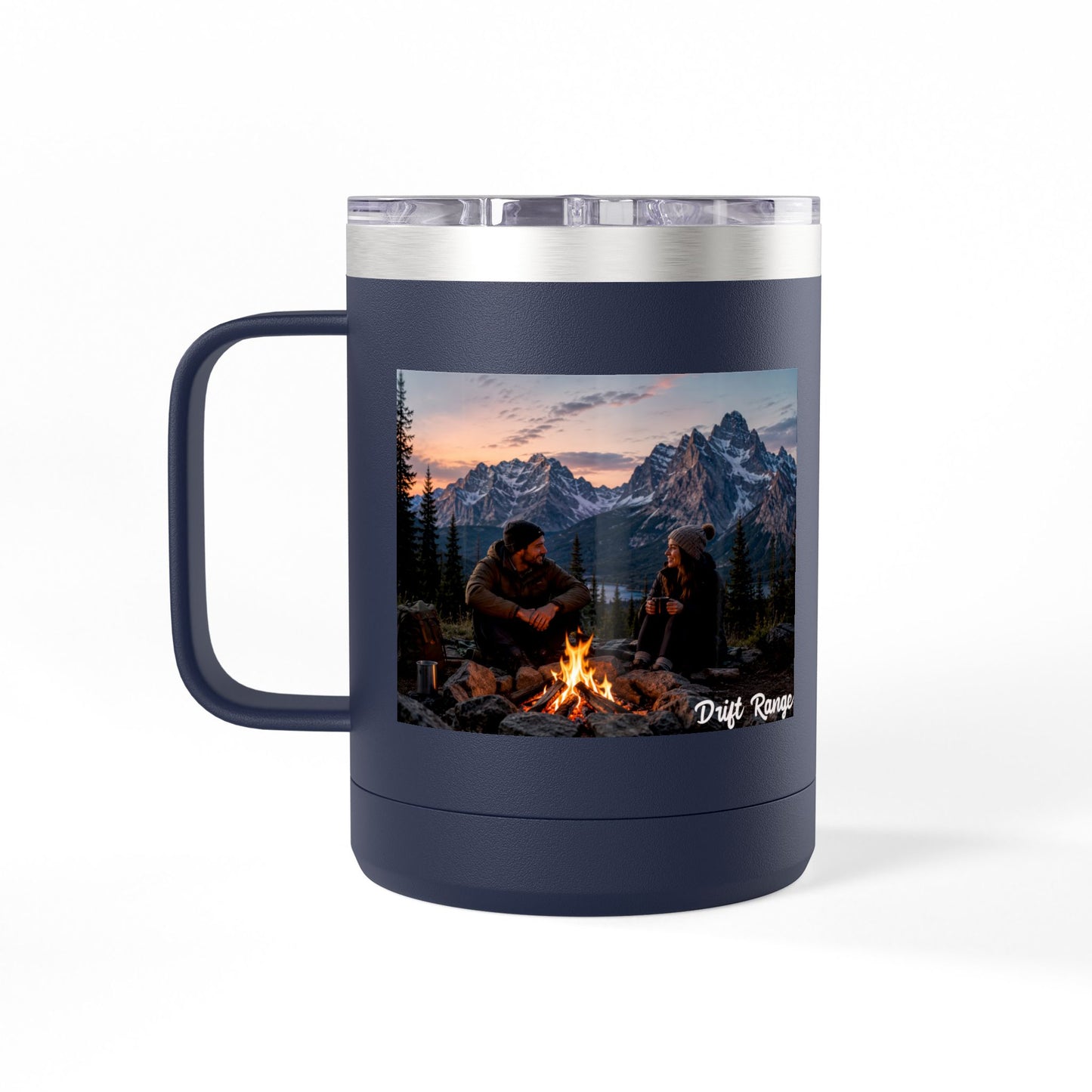 Campfire Mountain Travel Mug — 'Drift Range' 15oz Insulated Coffee Tumbler