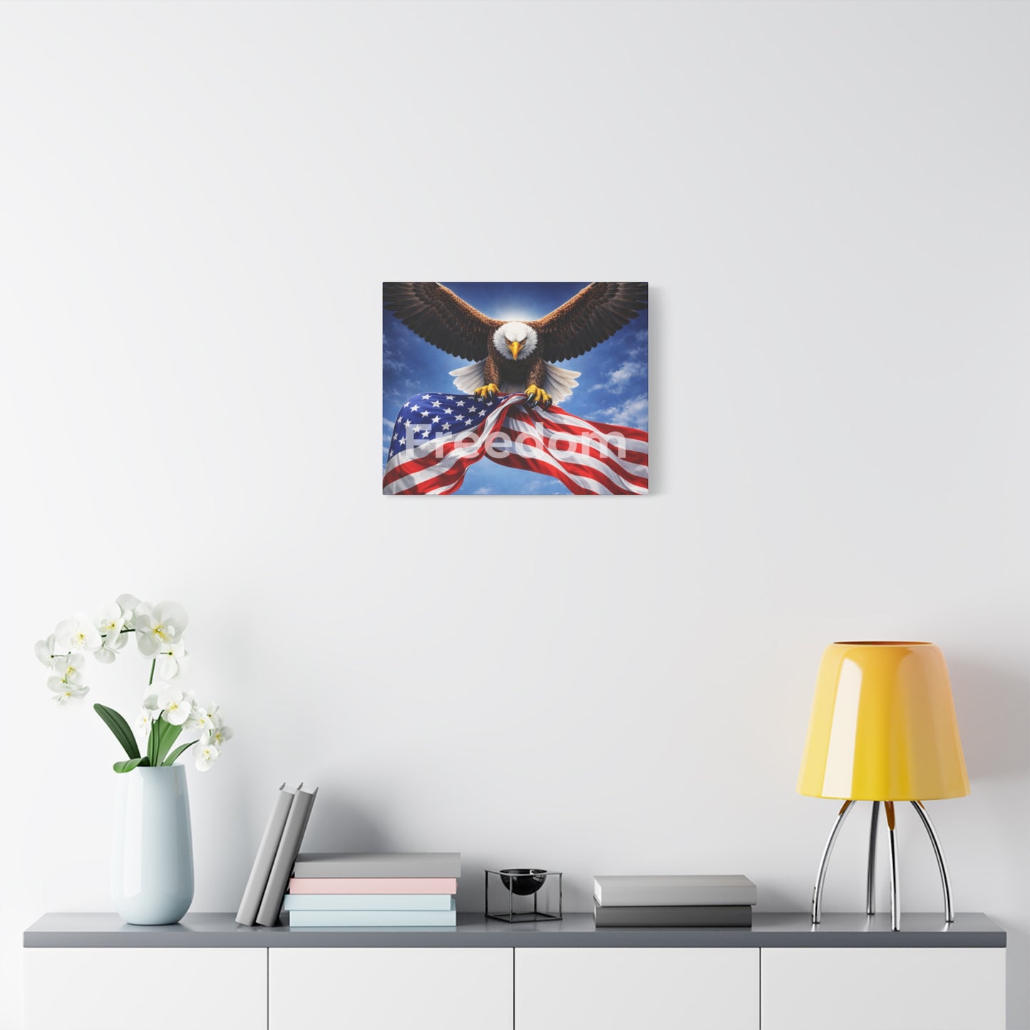Patriotic Eagle & American Flag Canvas – "Freedom" Matte Stretched Wall Art