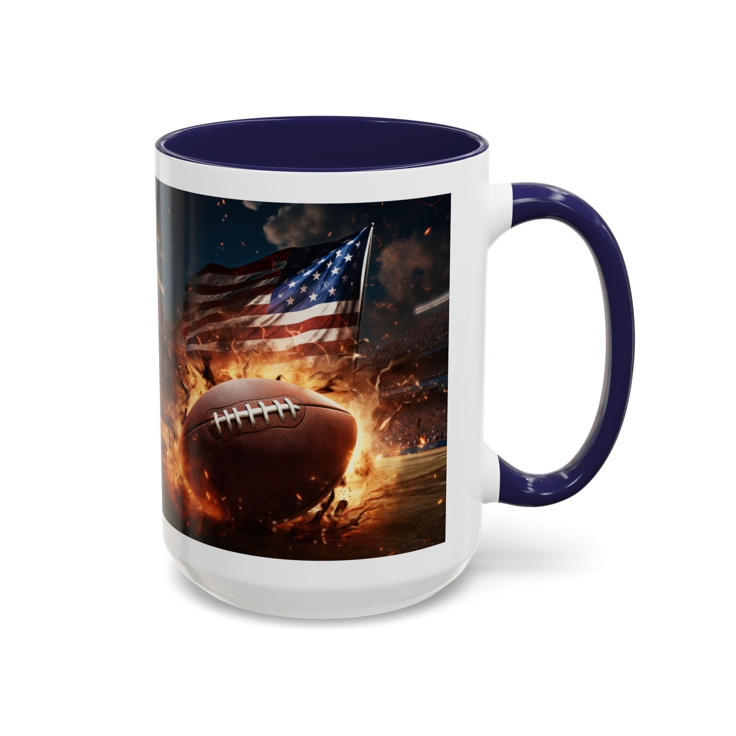 American Football Coffee Mug – Patriotic Flag & Fiery Football Accent Mug (15oz)