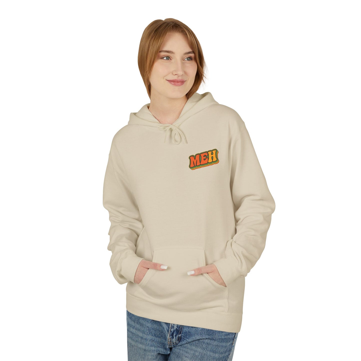 Meh Graphic Hoodie — Casual Retro Typography Pullover