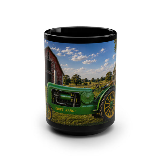 Vintage Tractor Farm Scene Ceramic 15oz Black Coffee Mug