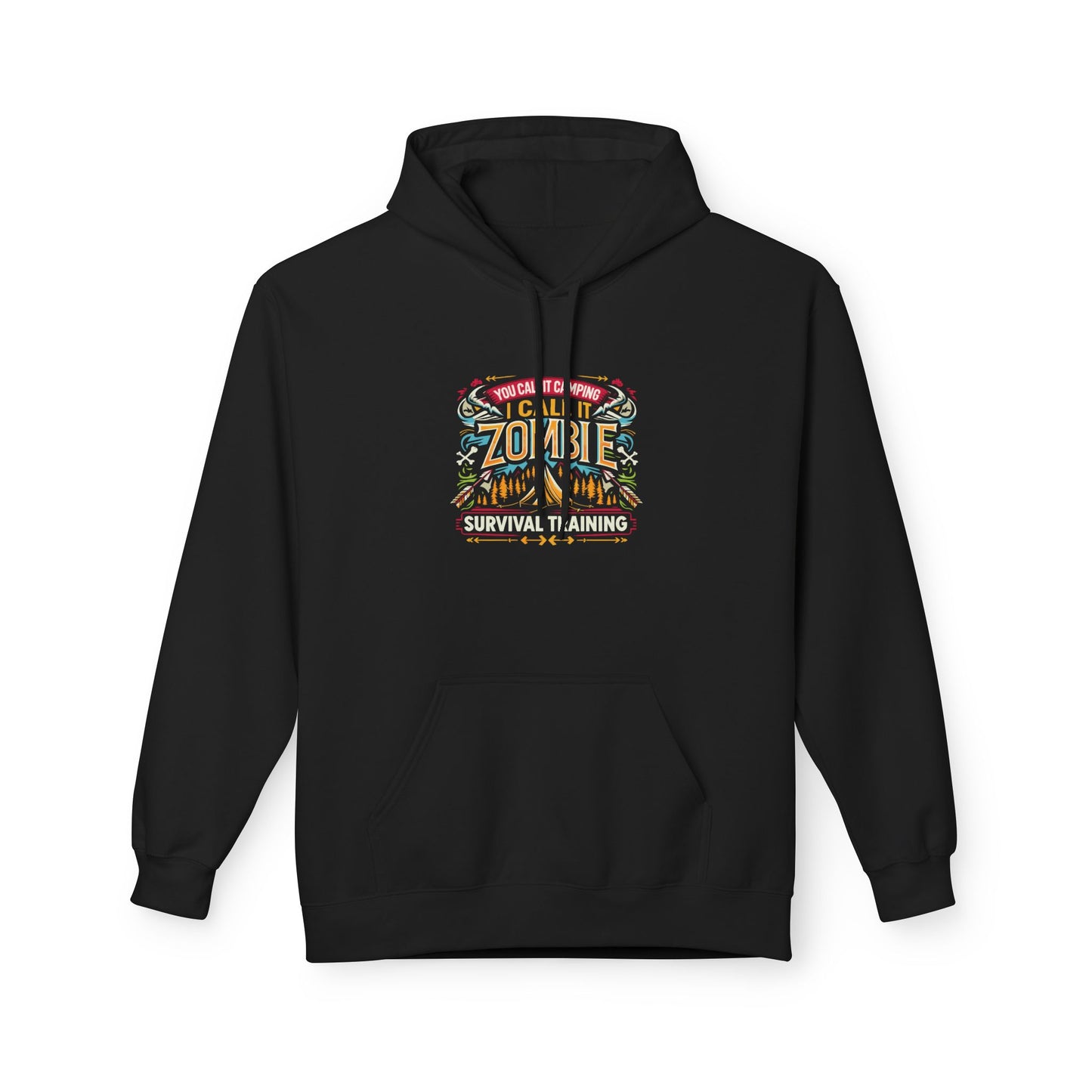 Zombie Survival Training Hoodie — Retro Tropical Camping Graphic