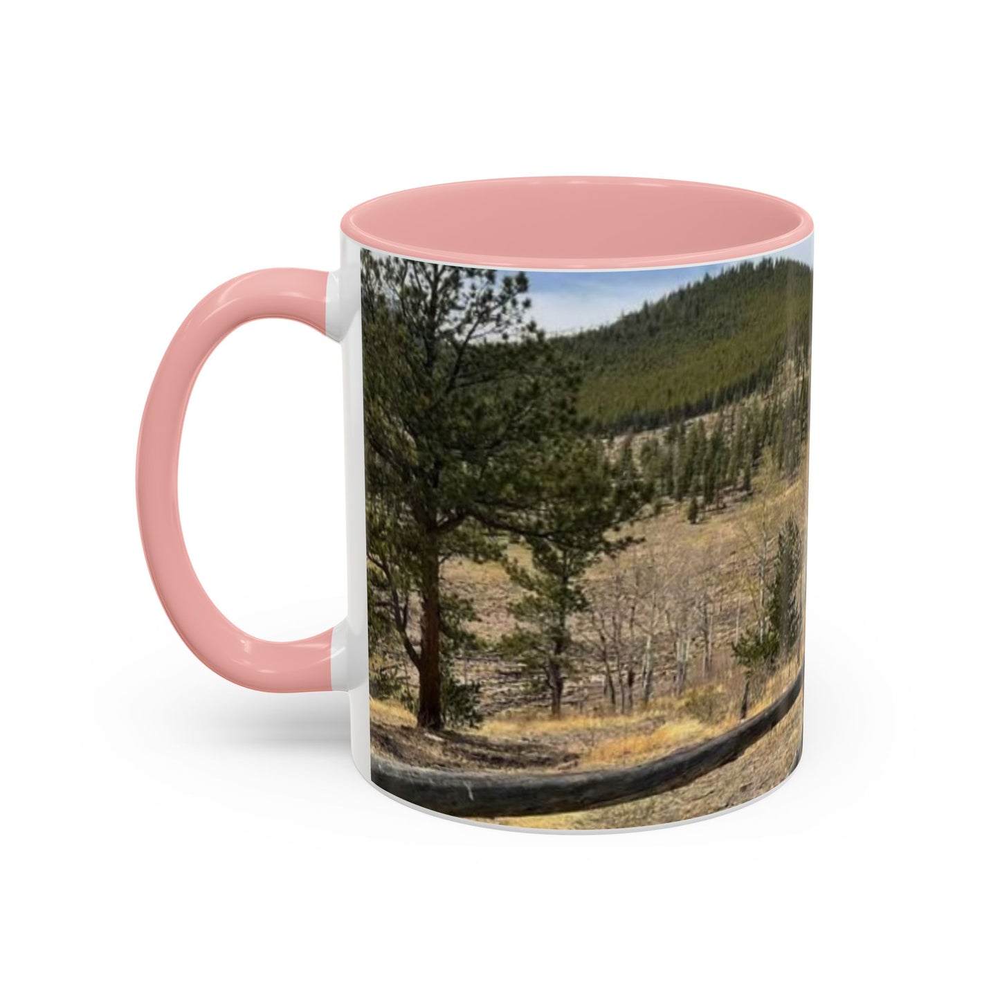 Empire Colorado Mountains Accent Coffee Mug — Scenic Pine Forest & Rustic Fence 11oz/15oz