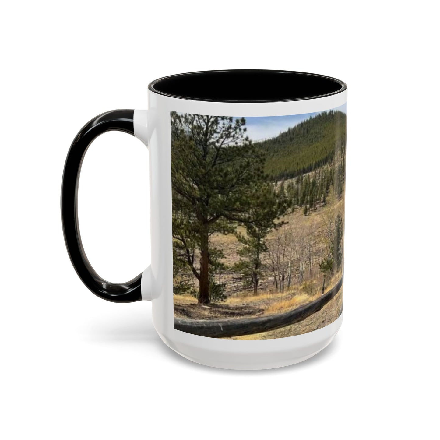 Empire Colorado Mountains Accent Coffee Mug — Scenic Pine Forest & Rustic Fence 11oz/15oz