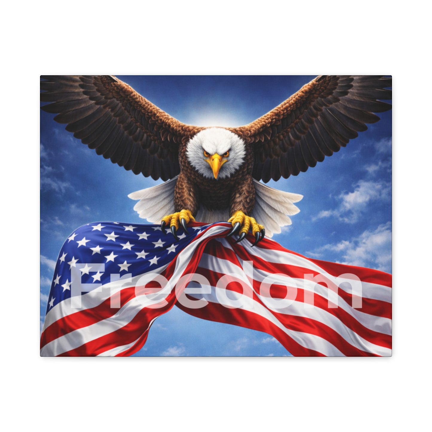Patriotic Eagle & American Flag Canvas – "Freedom" Matte Stretched Wall Art