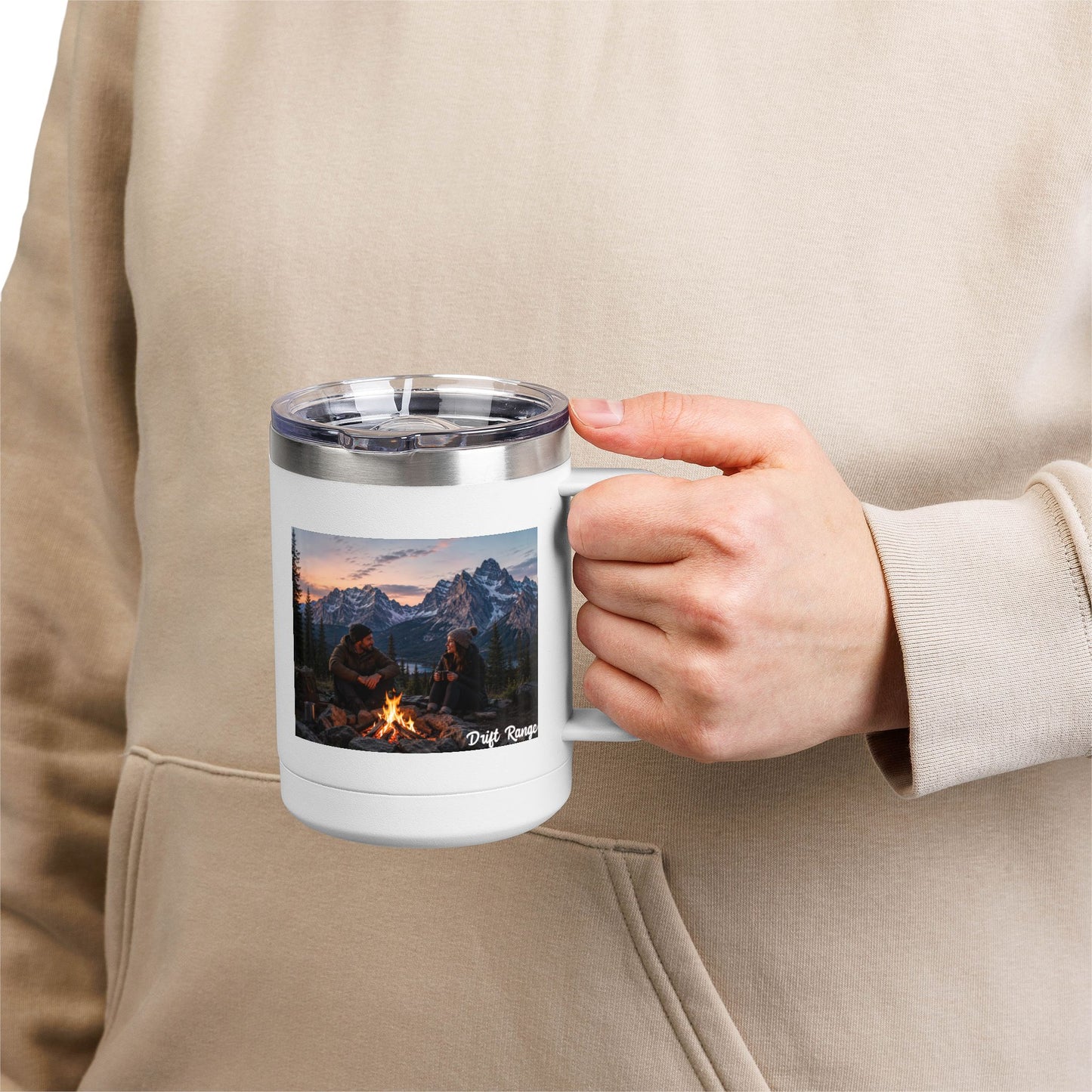 Campfire Mountain Travel Mug — 'Drift Range' 15oz Insulated Coffee Tumbler
