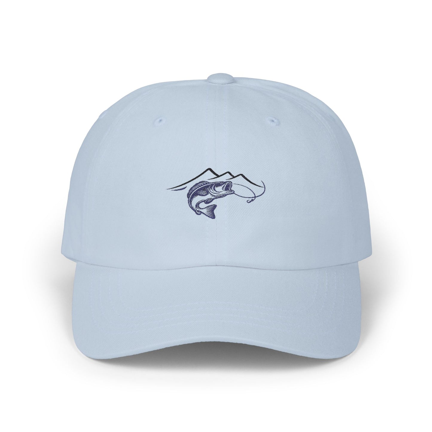 Dad Cap — Minimal Trout & Mountain Embroidered Fishing Hat