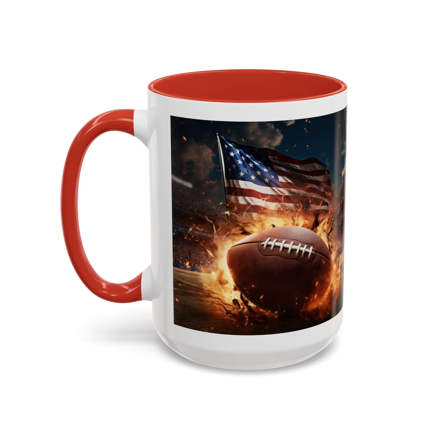 American Football Coffee Mug – Patriotic Flag & Fiery Football Accent Mug (15oz)