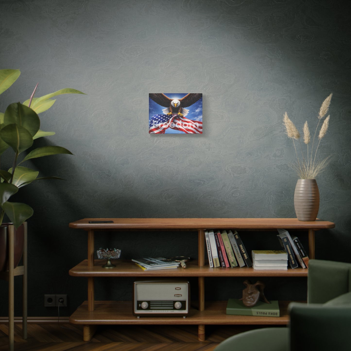 Patriotic Eagle & American Flag Canvas – "Freedom" Matte Stretched Wall Art