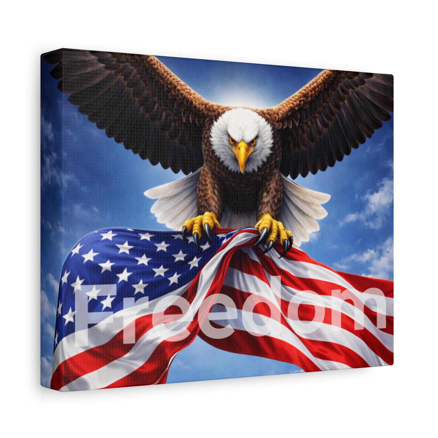 Patriotic Eagle & American Flag Canvas – "Freedom" Matte Stretched Wall Art