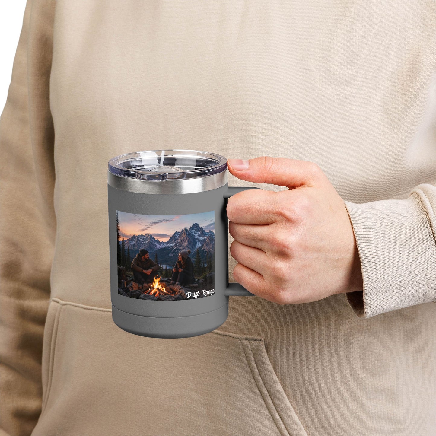 Campfire Mountain Travel Mug — 'Drift Range' 15oz Insulated Coffee Tumbler