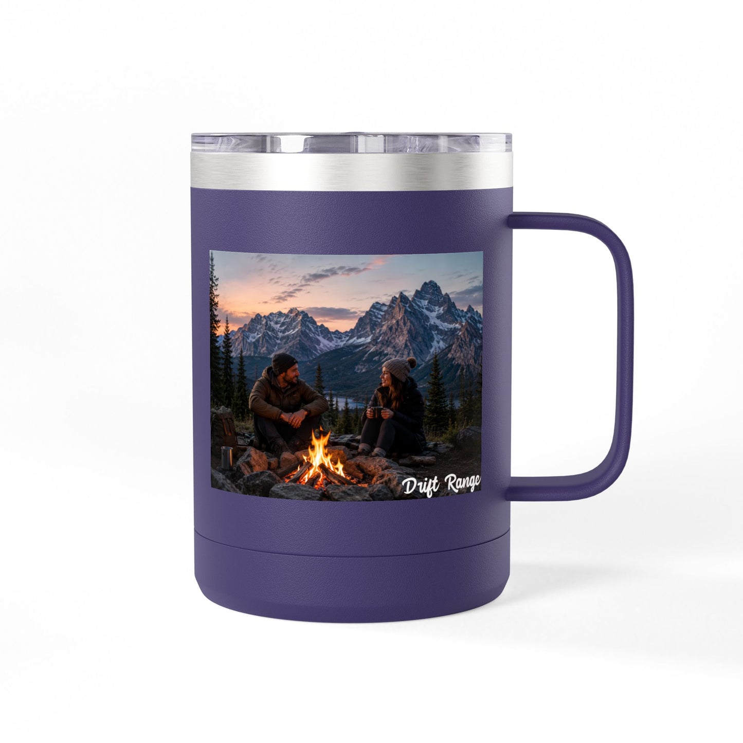 Campfire Mountain Travel Mug — 'Drift Range' 15oz Insulated Coffee Tumbler