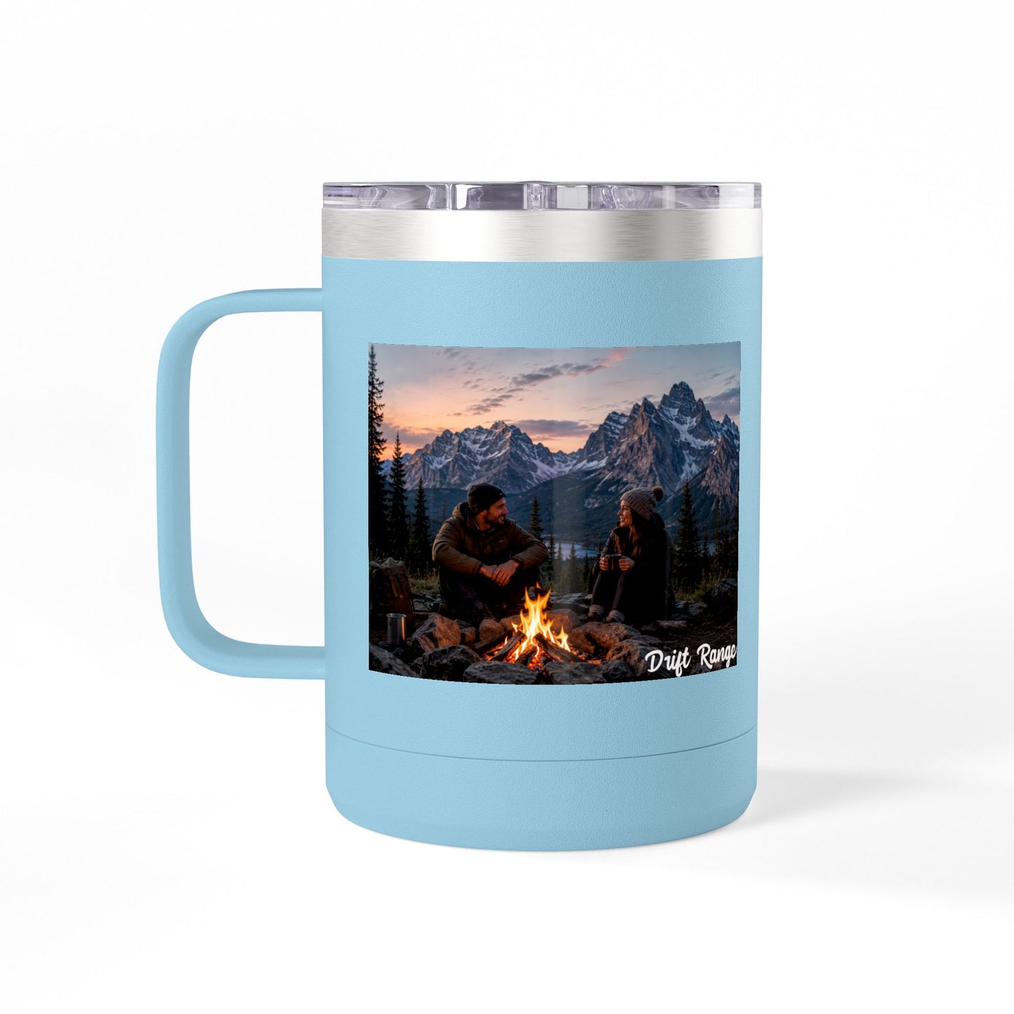 Campfire Mountain Travel Mug — 'Drift Range' 15oz Insulated Coffee Tumbler