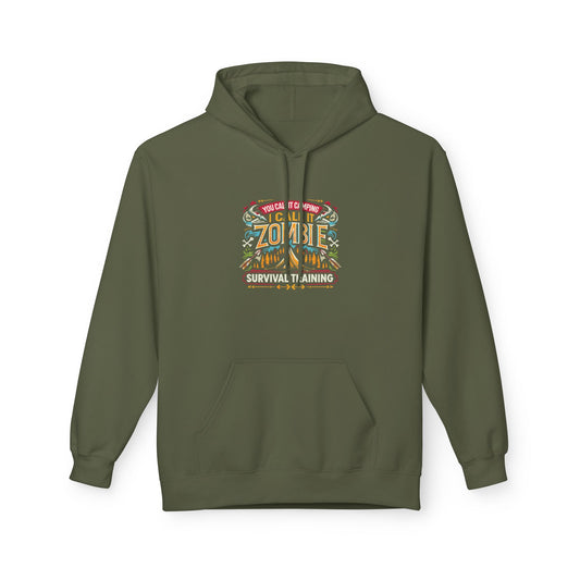 Zombie Survival Training Hoodie — Retro Tropical Camping Graphic