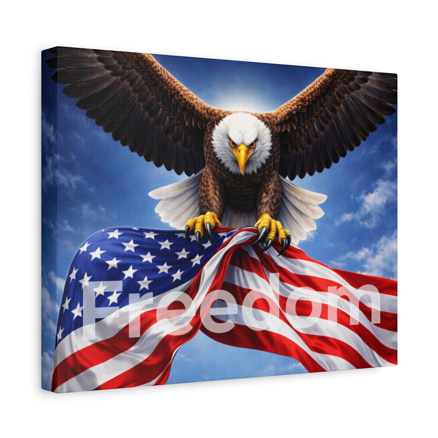 Patriotic Eagle & American Flag Canvas – "Freedom" Matte Stretched Wall Art