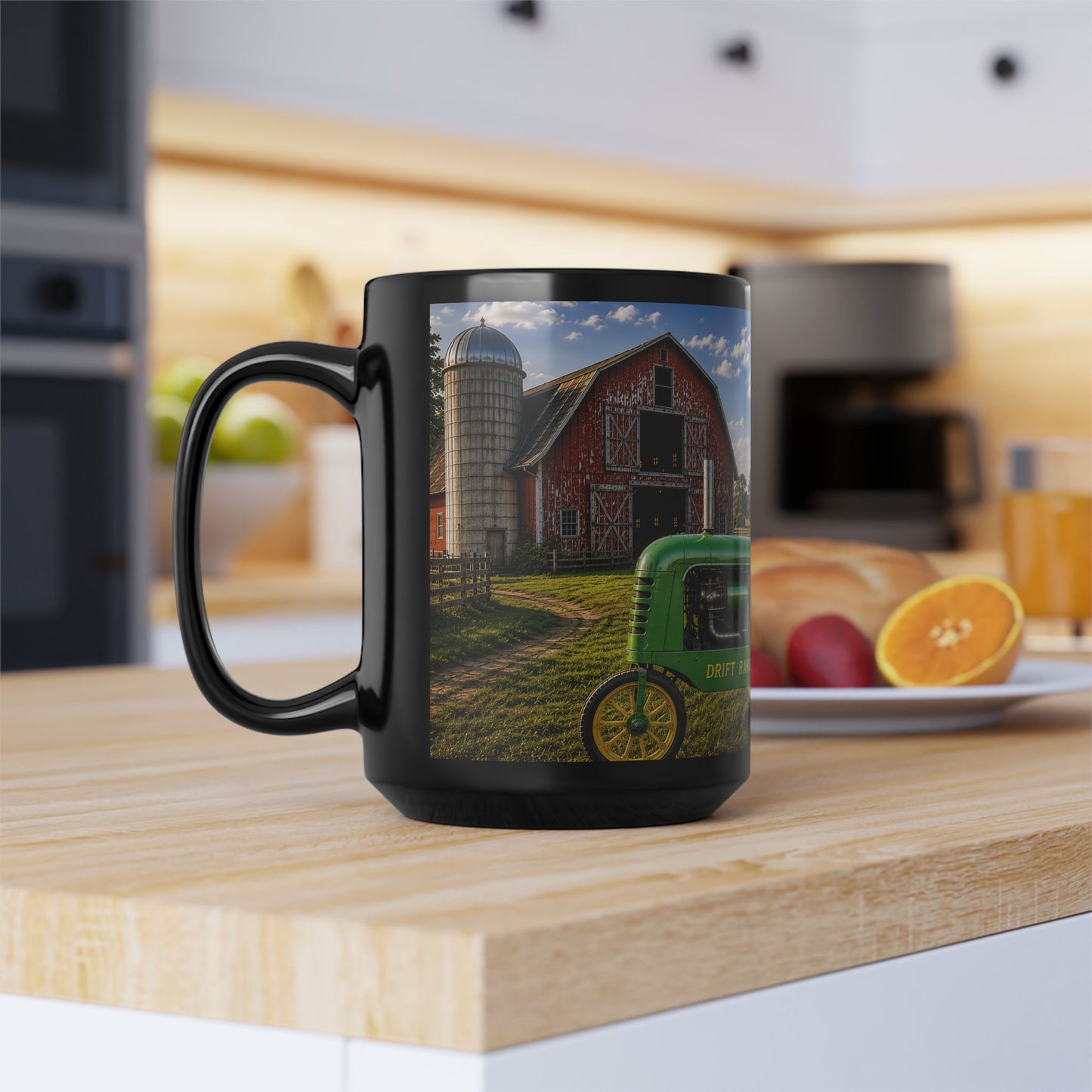 Vintage Tractor Farm Scene Ceramic 15oz Black Coffee Mug